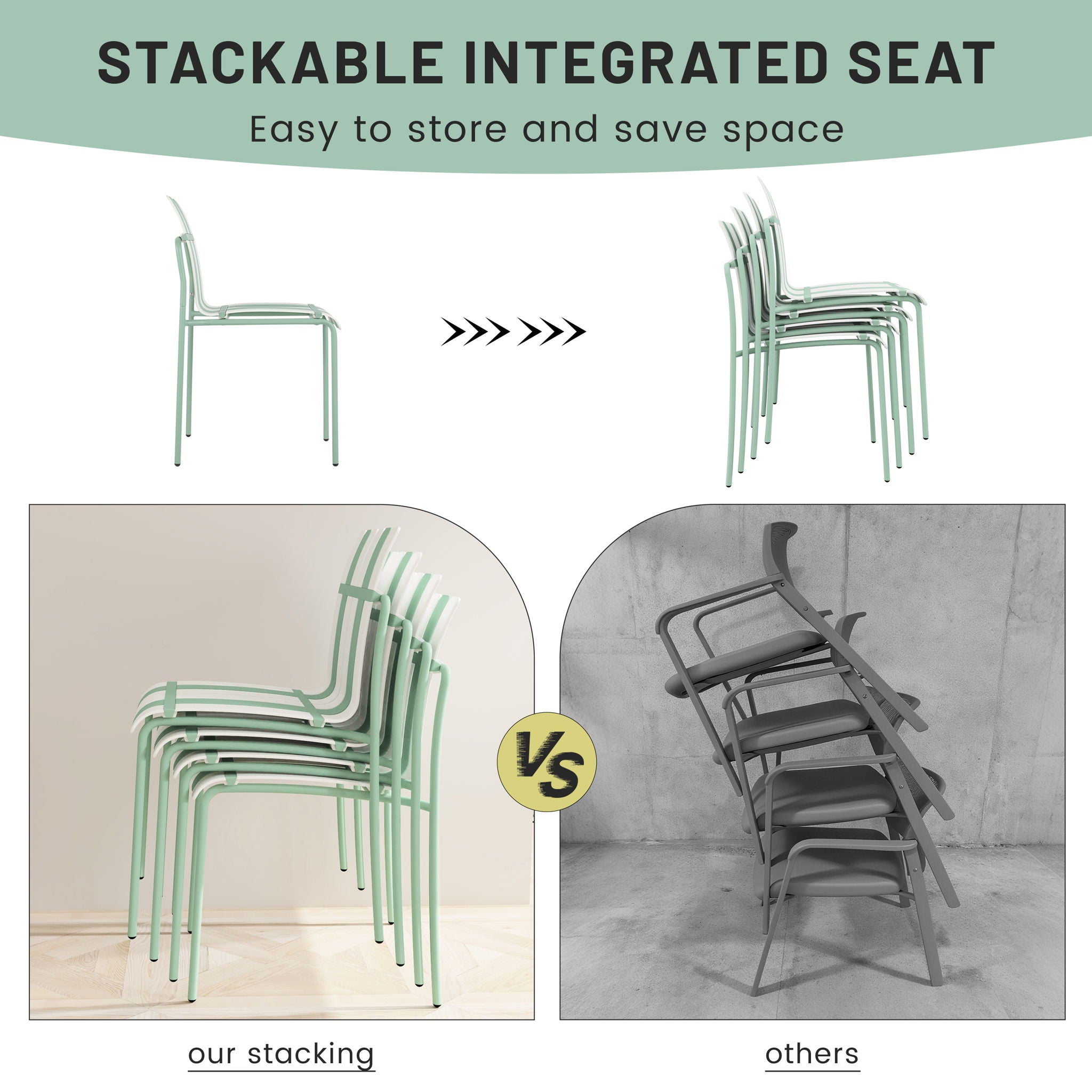 4 Piece Set Of Modern Color Block Designed Single Chairs With Long Table