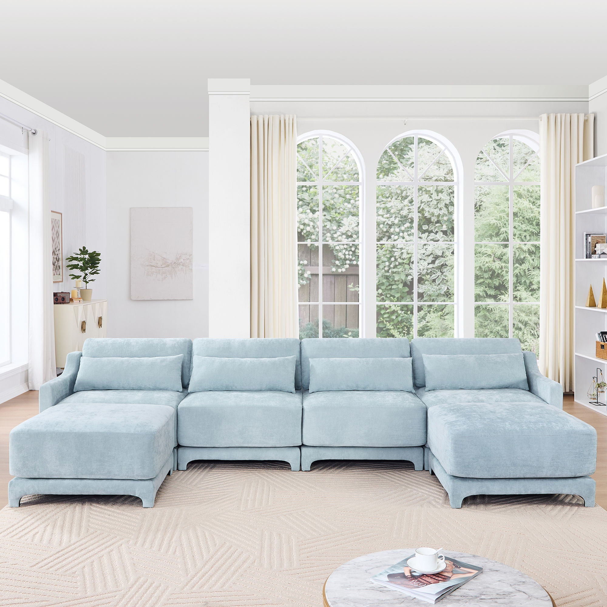 Stylish Sofa With Ottoman And Lumbar Pillows, Ergonomic Design