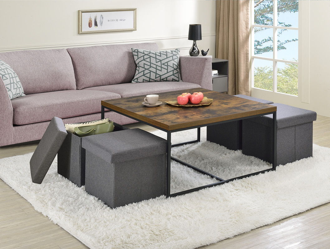 Caitlin 35"W Weathered Oak Wood Grain 5 Piece Coffee Table Set