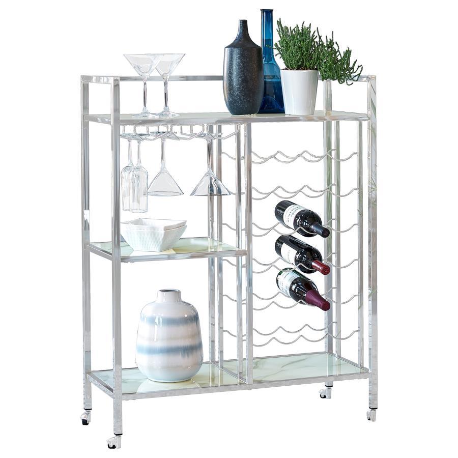 Coaster Fine Furniture Derion - 3-Tier Rectangular Glass Shelf Metal Bar Cart - Chrome | Meri Furniture