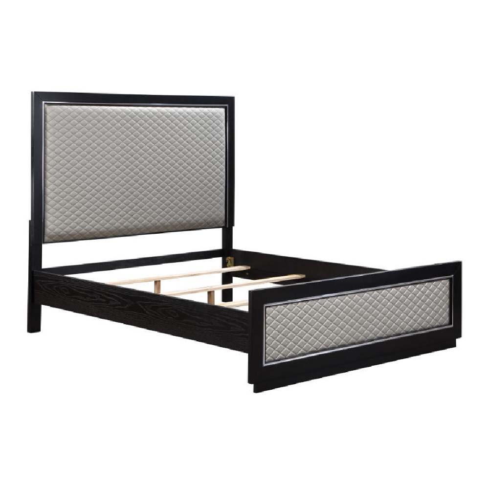 ACME Nicola - Queen Bed - Silver PU & Black Finish | Meri Furniture