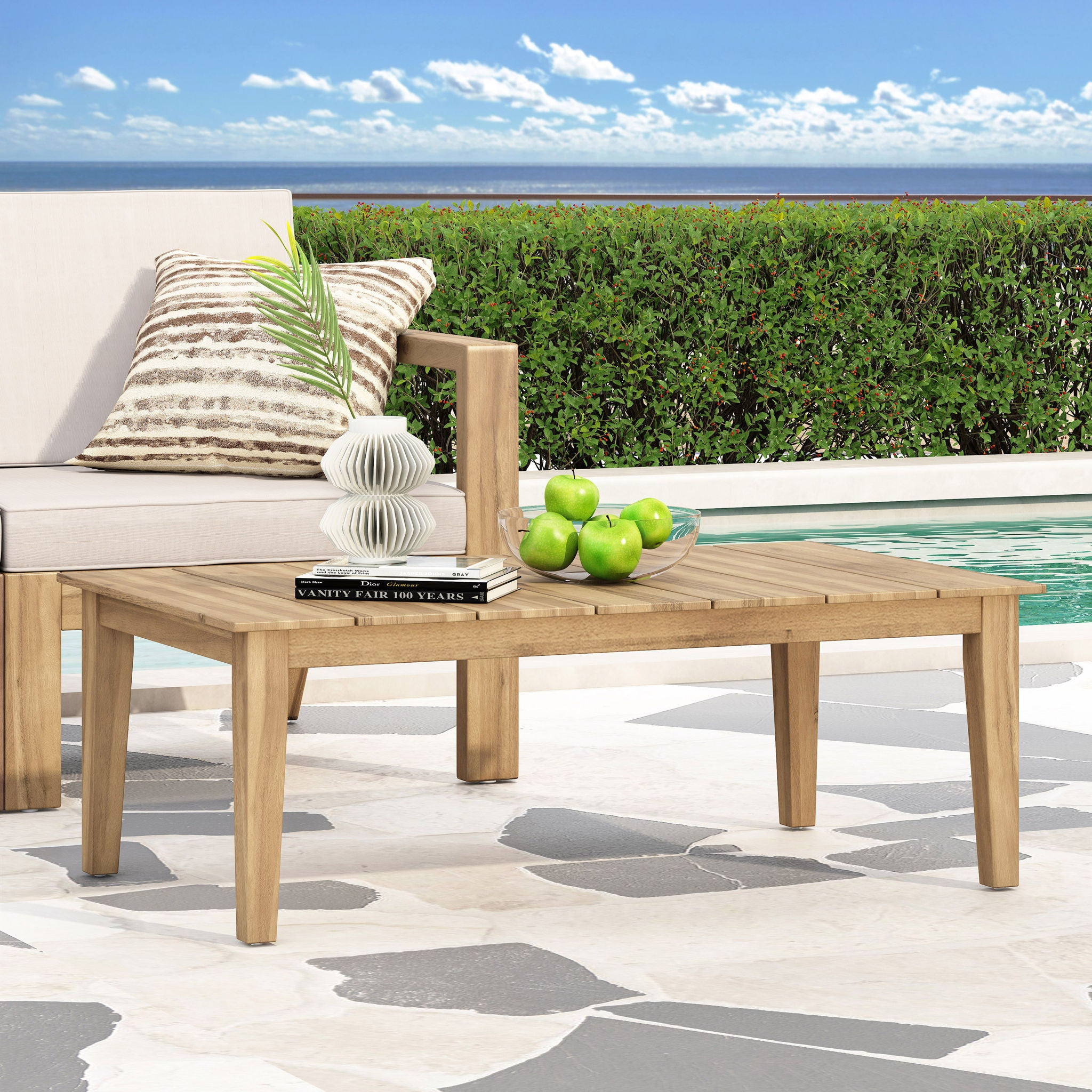 Outdoor Coffee Table With Slat Panel Top - Light Brown