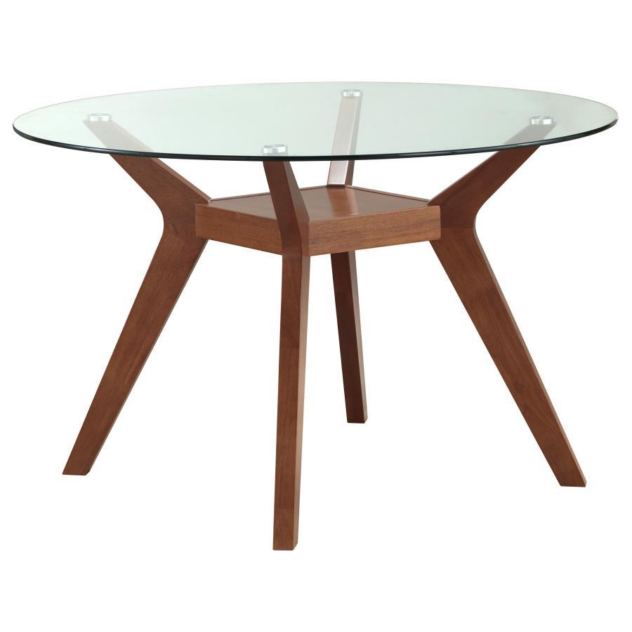Coaster Fine Furniture Paxton - Round Glass Top Wood Dining Table - Nutmeg | Meri Furniture