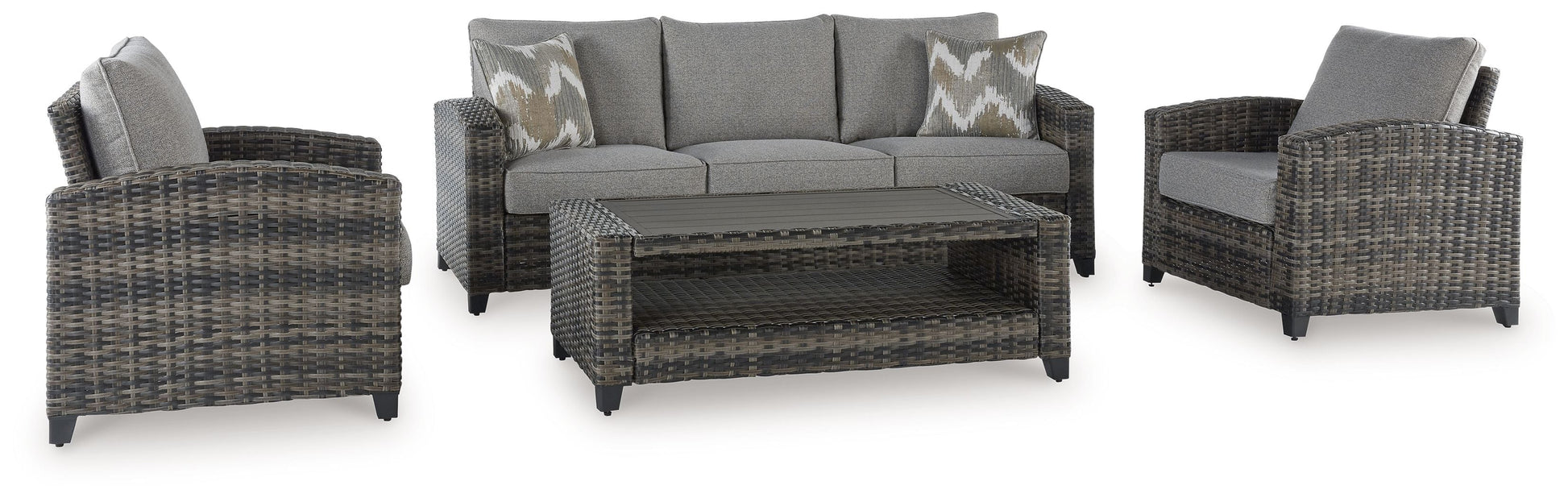 Signature Design by Ashley® Oasis Court - Gray - Sofa, Chairs, Table Set (Set of 4) | Meri Furniture