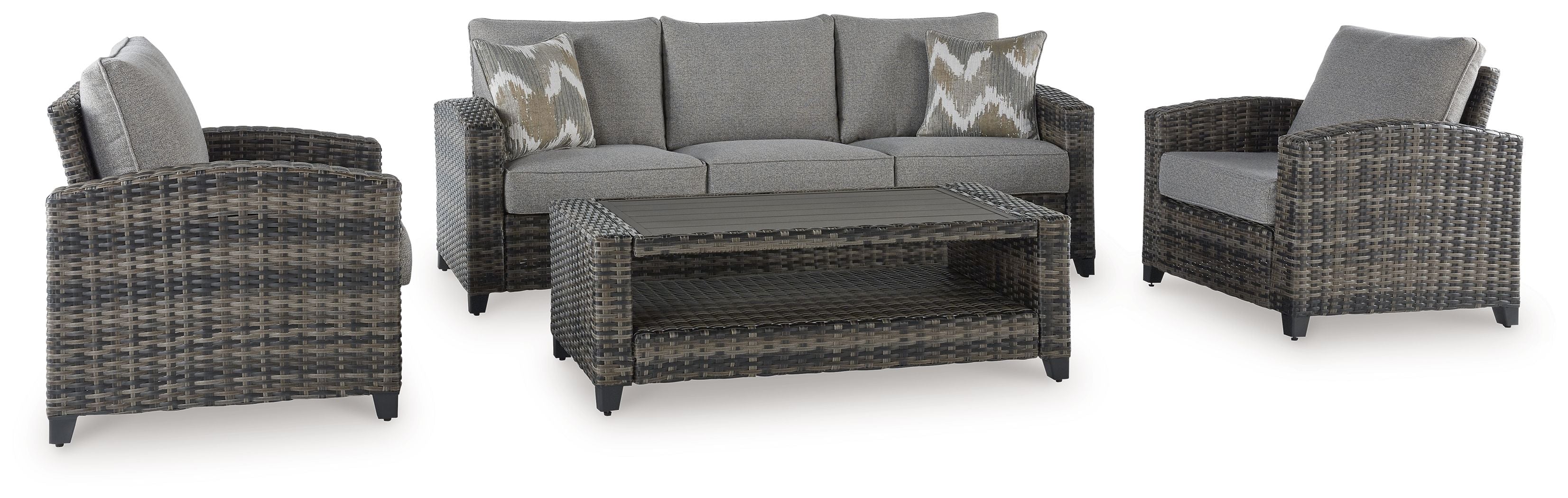 Signature Design by Ashley® Oasis Court - Gray - Sofa, Chairs, Table Set (Set of 4) | Meri Furniture
