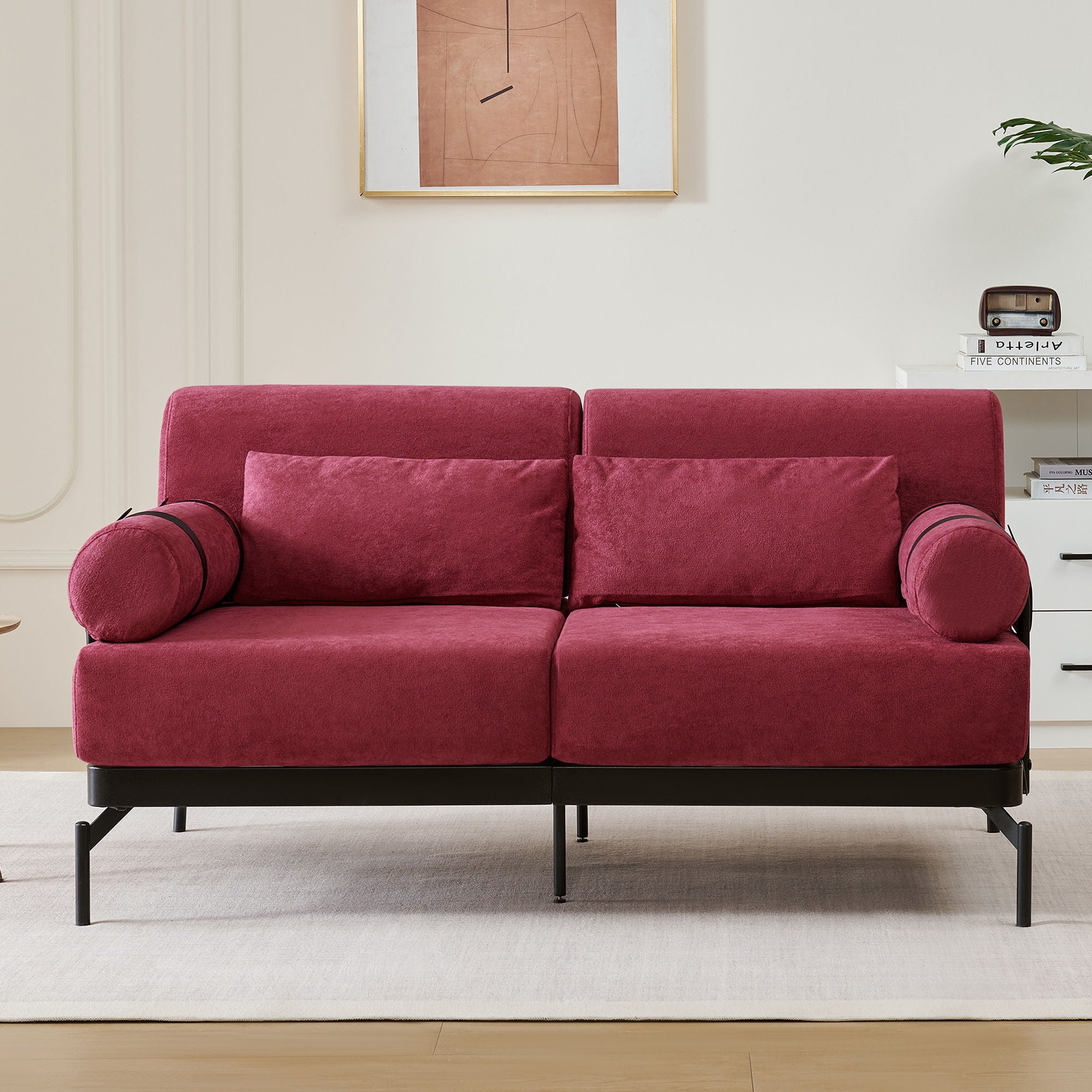Modern Loveseat Sofa 2 Seater With USB Ports, Cylindrical Armrests