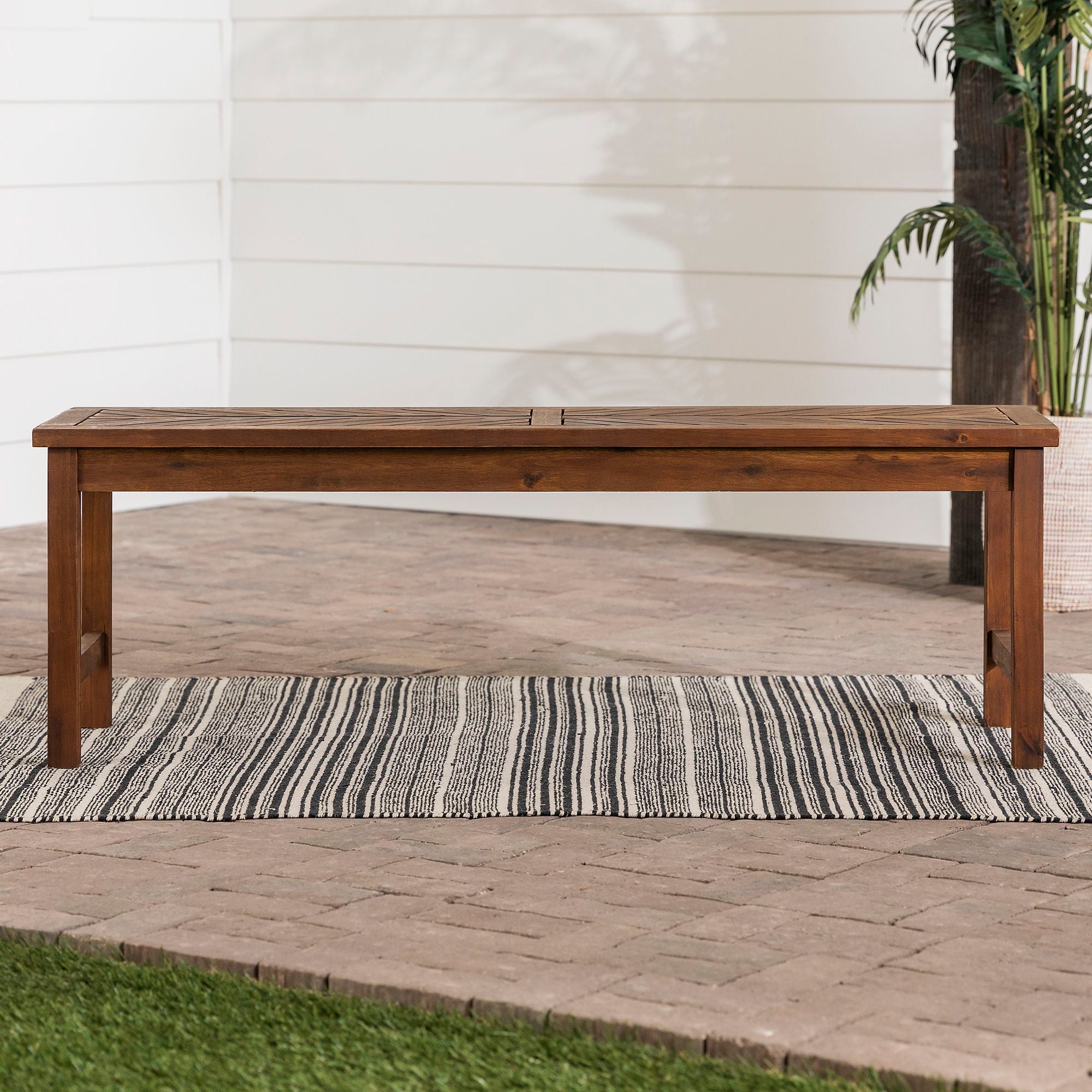Modern Slat Top Solid Wood Patio Bench
