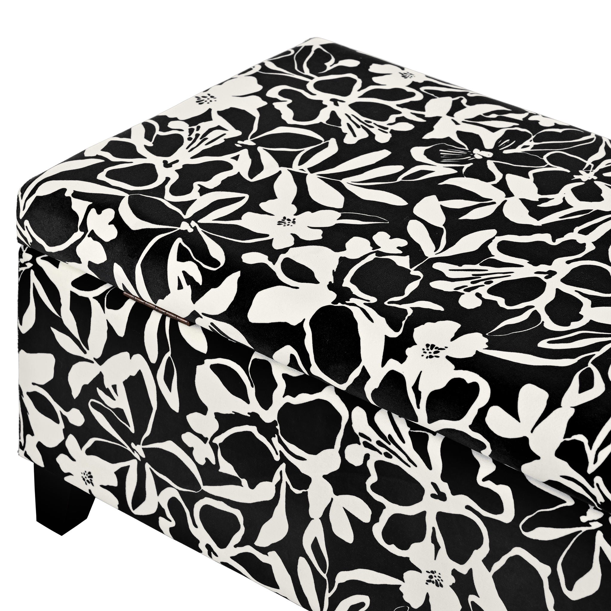 Luxury Storage Ottoman With Floral Patterned Fabric, Soft-Close Hinges, Multi Functional