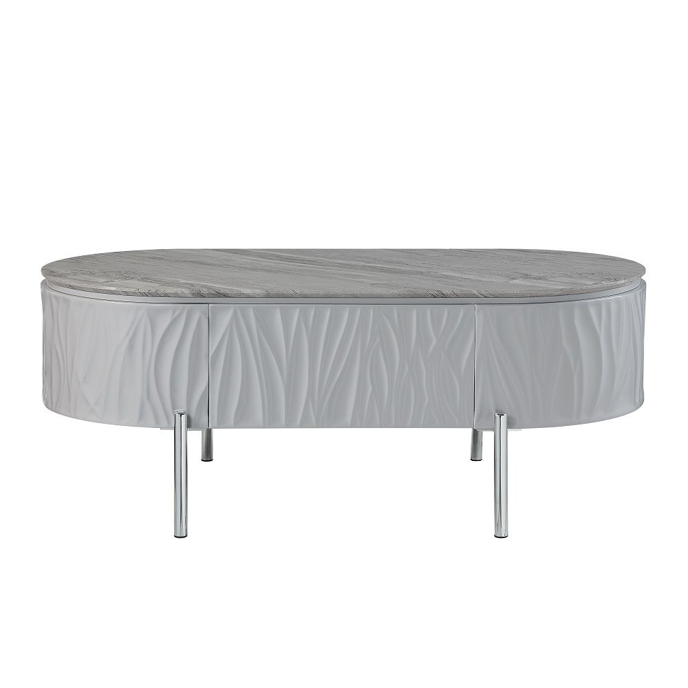 ACME Yukino - Coffee Table - Gray High & Chrome | Meri Furniture