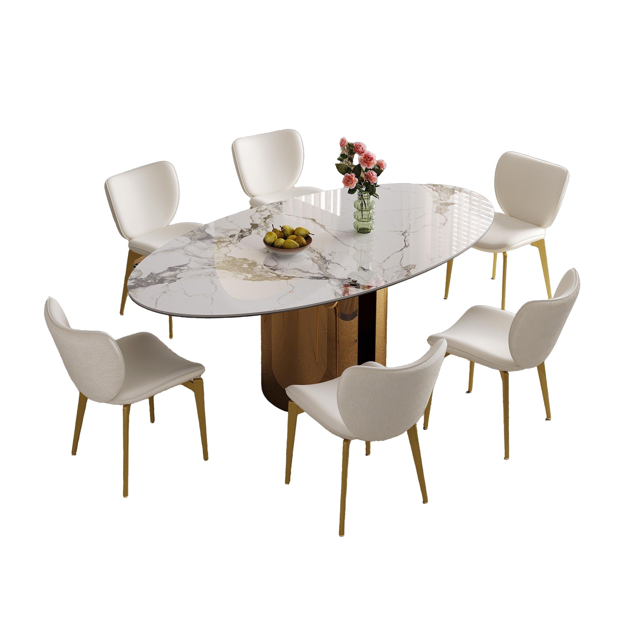 Steel Base Oval Sintered Stone Dining Table With 4 Chairs