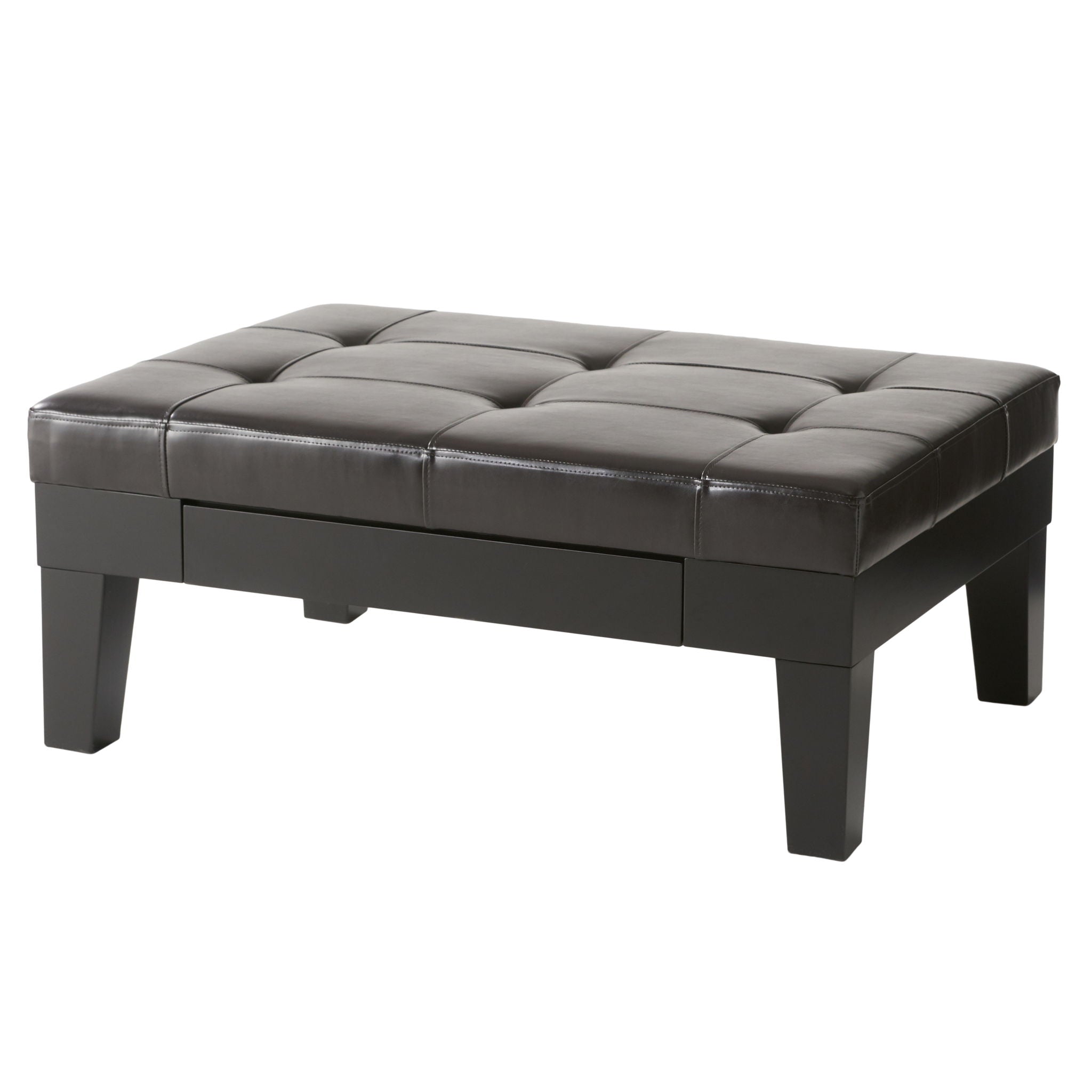 Chatham - Ottoman With Drawer Leather Storage Solution - Dark Coffee