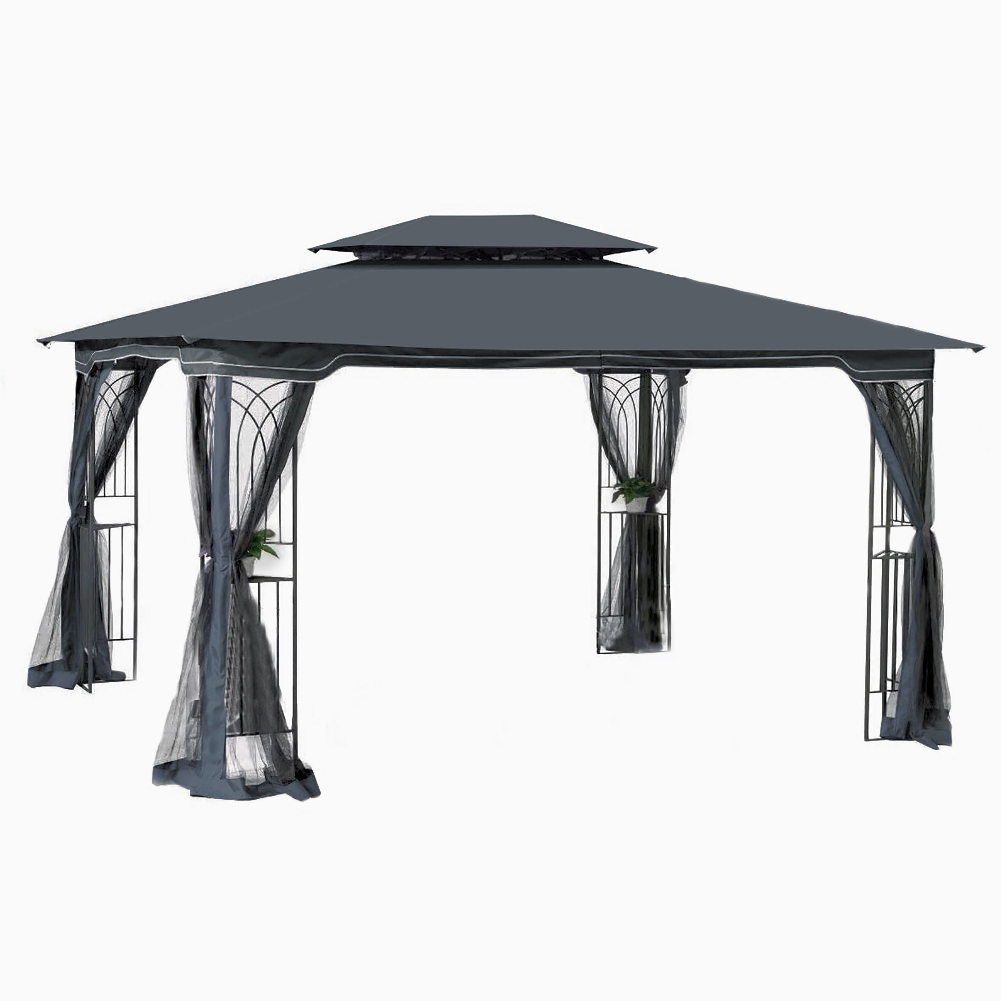 Patio Gazebo Tent With Ventilated Double Roof And Mosquito Net