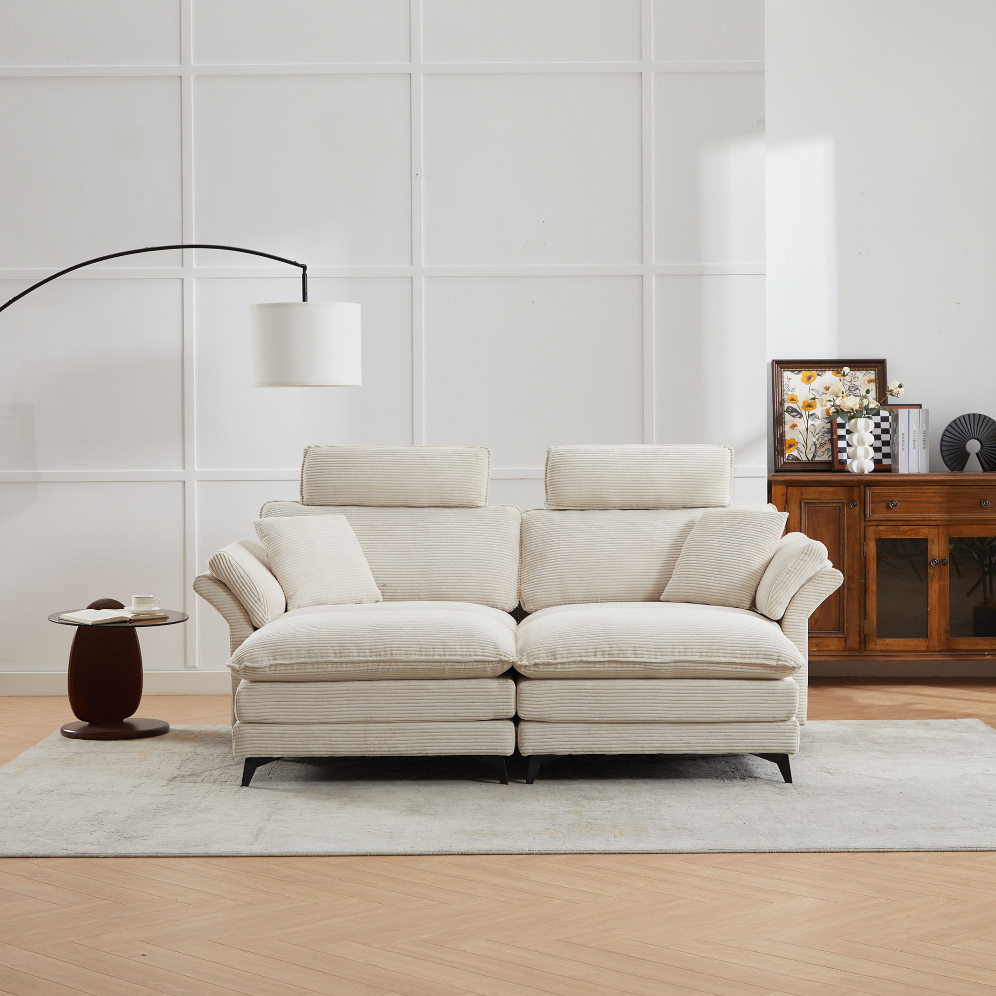 Modern Corduroy Deep Seat Sectional Sofa With Ottoman