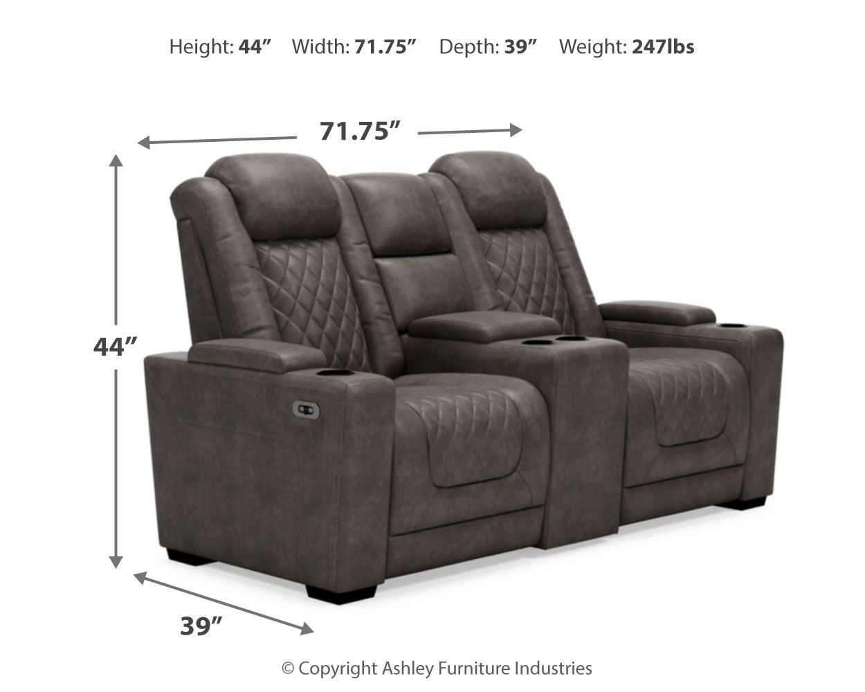 Ashley Furniture Hyllmont - Gray - Pwr Rec Loveseat/Con/Adj Hdrst | Meri Furniture