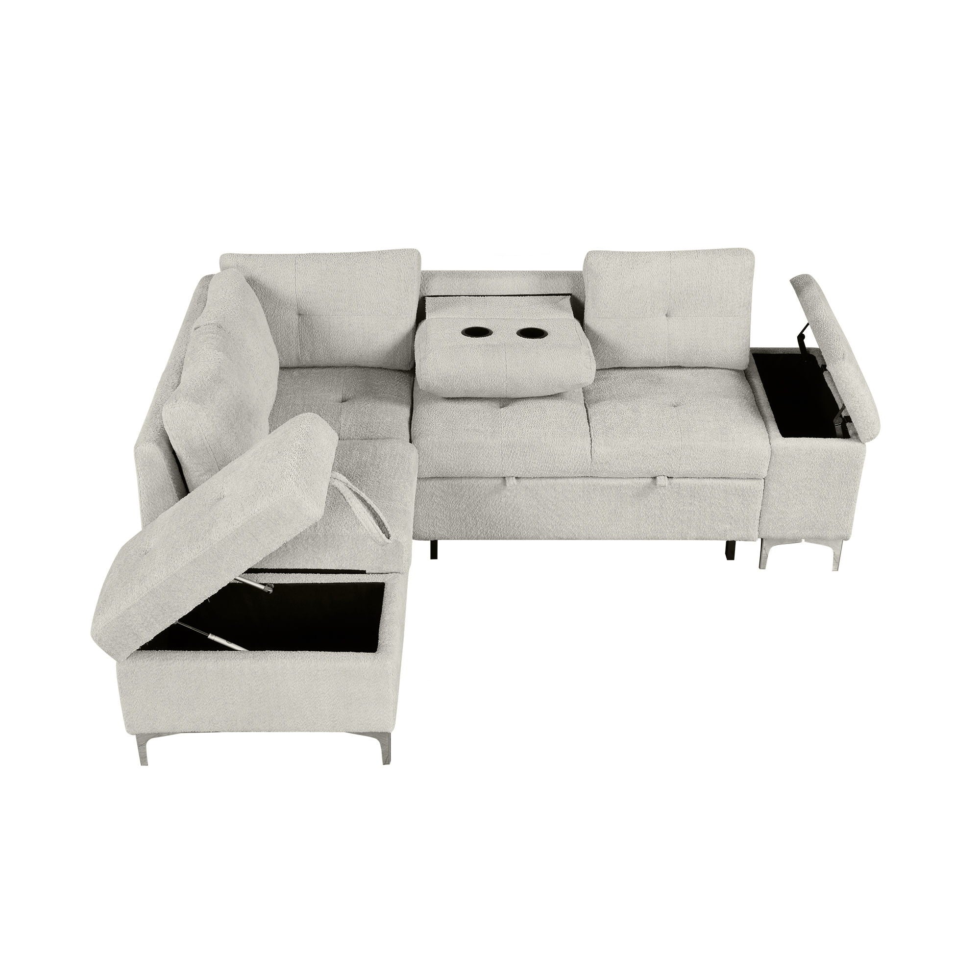 Versatile L Shaped Sofa Bed With Storage, Cup Holders, USB Ports Chenille