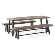 Outdoor 3 Piece Picnic Dining Set - Gray / Rustic Metal