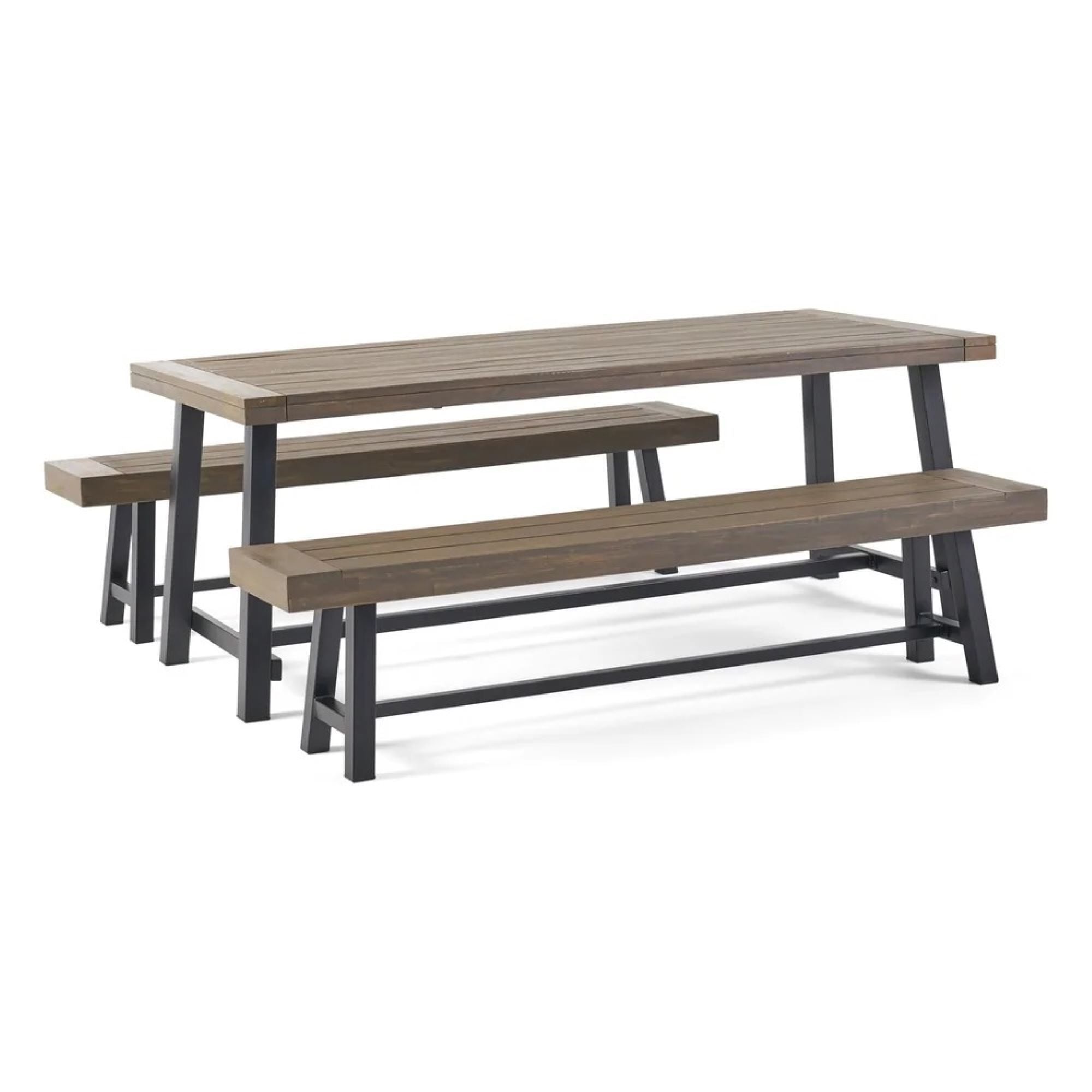 Outdoor 3 Piece Picnic Dining Set - Gray / Rustic Metal