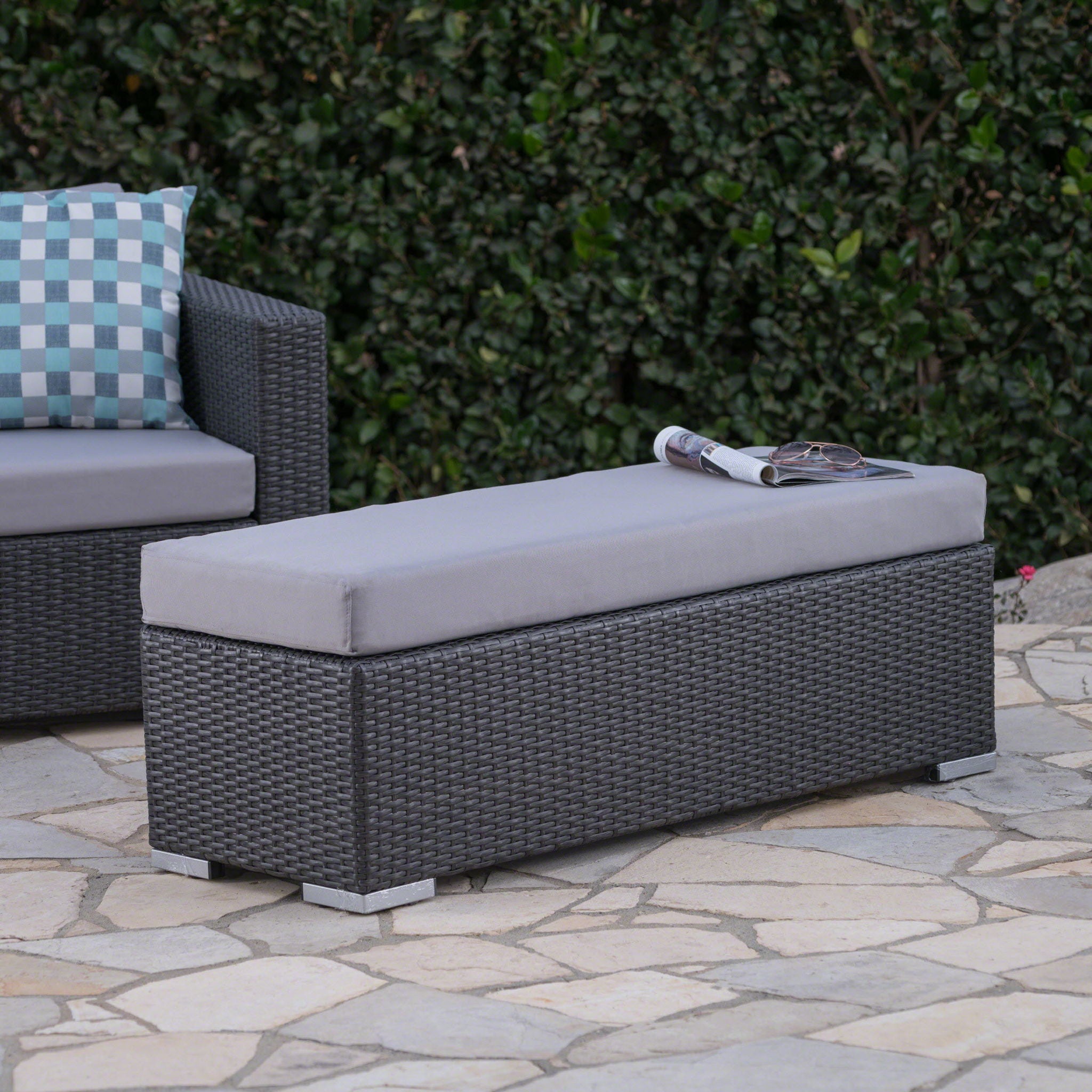 Enthrallia - Outdoor Wicker Bench With Foam Filled Cushion