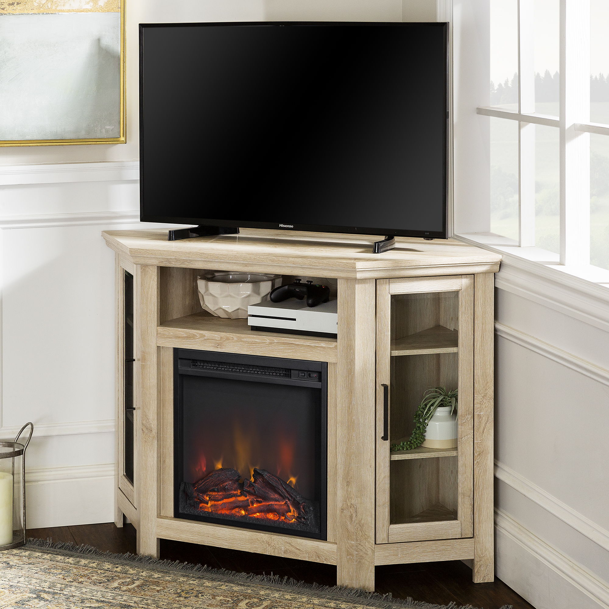 Classic Glass Door Fireplace TV Stand For Tvs Up To 55"