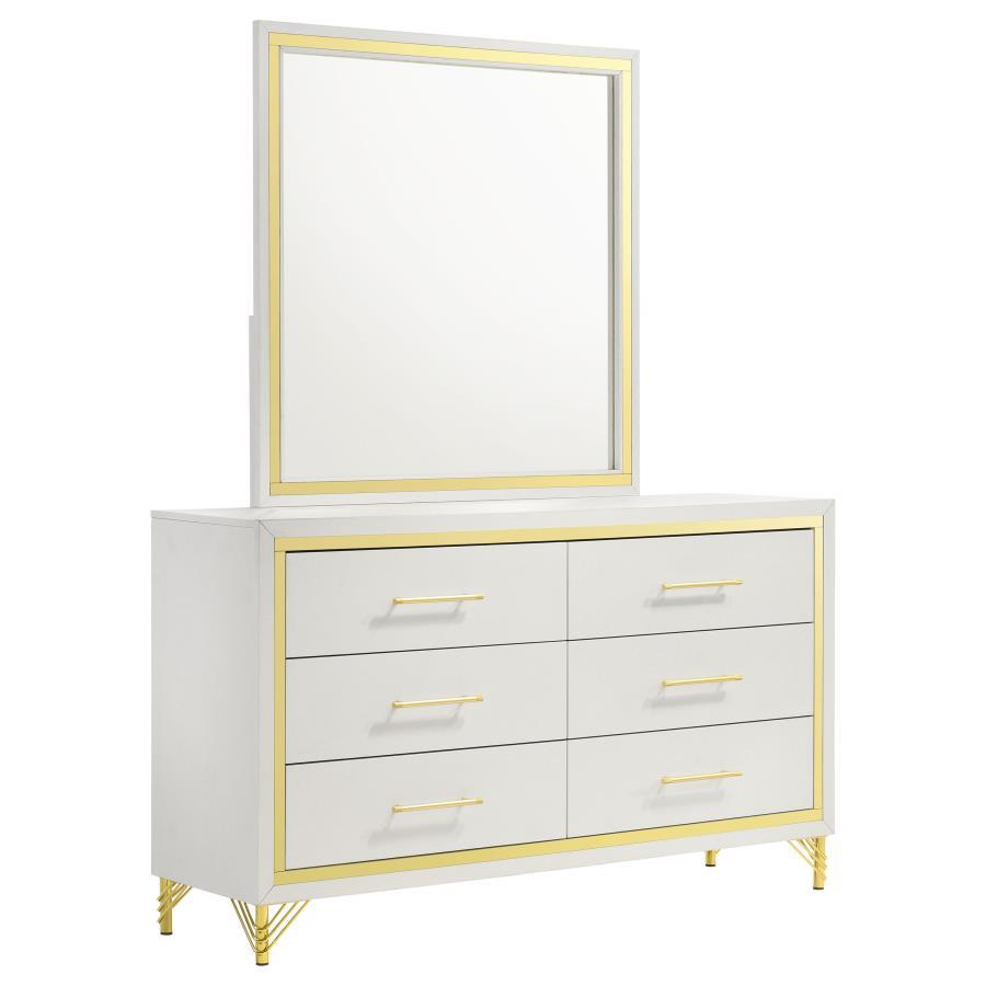 Coaster Fine Furniture Lucia - 6-Drawer Dresser With Mirror - White | Meri Furniture