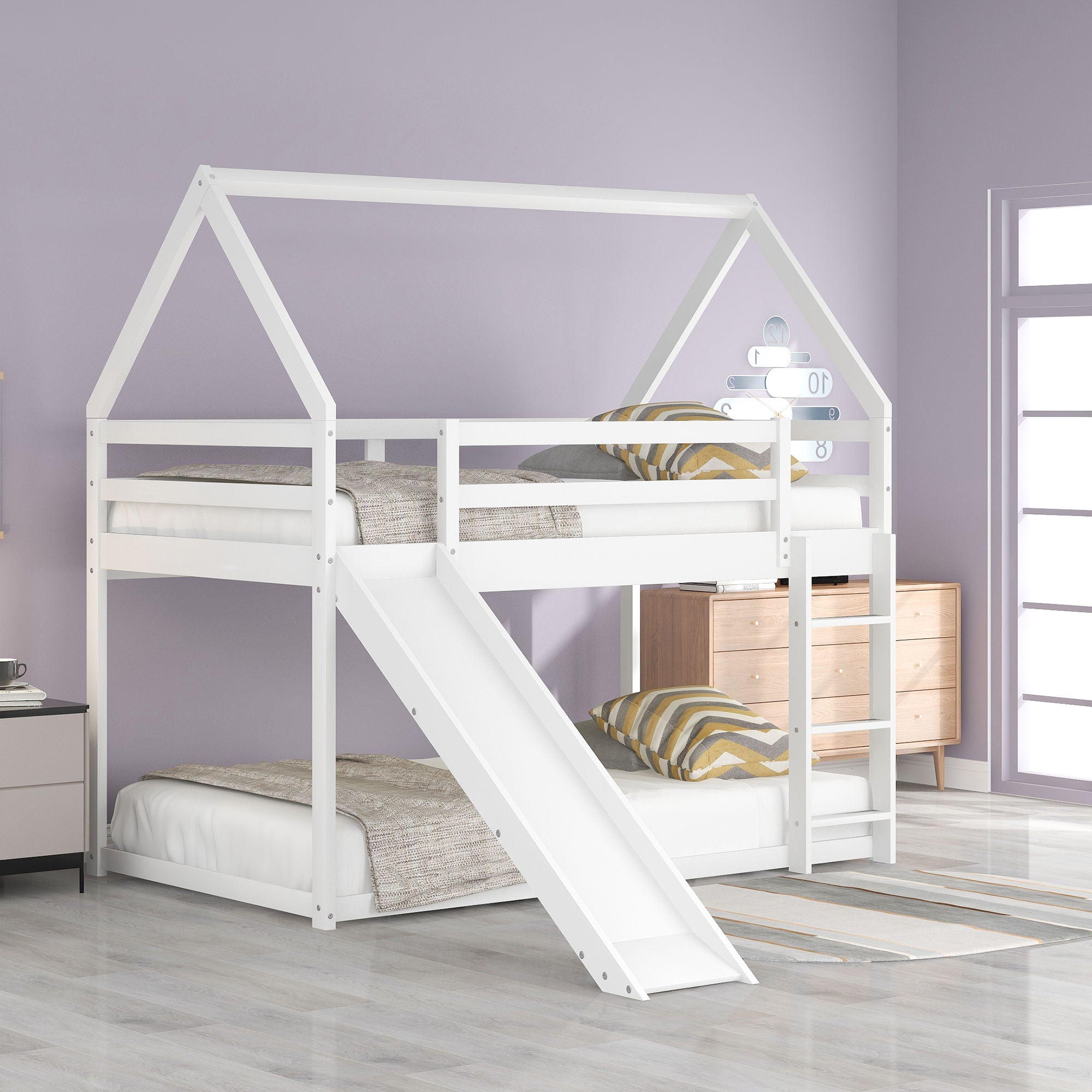 House Shape Bunk Bed With Slide And Ladder