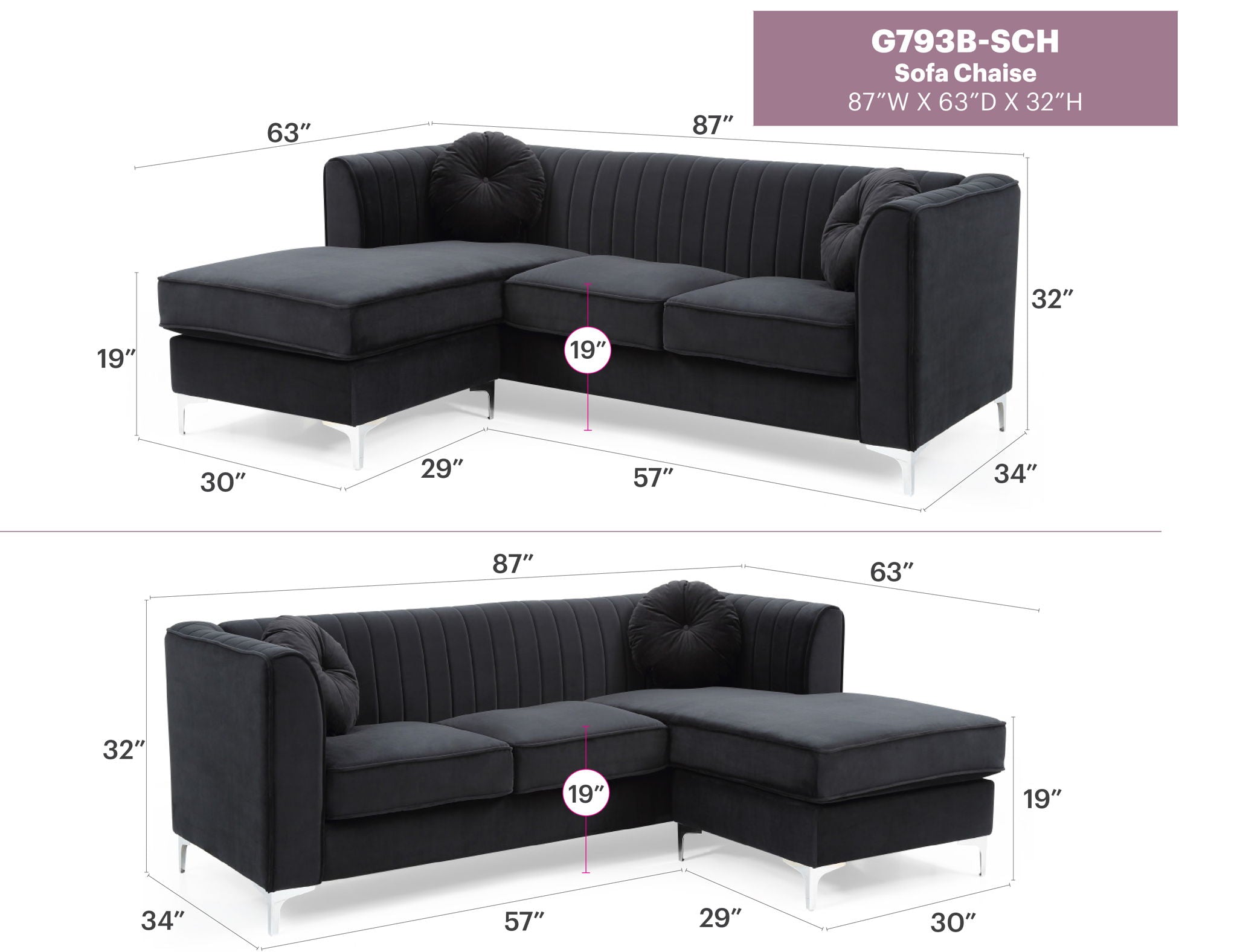 Delray - Micro Suede Sofa Chaise