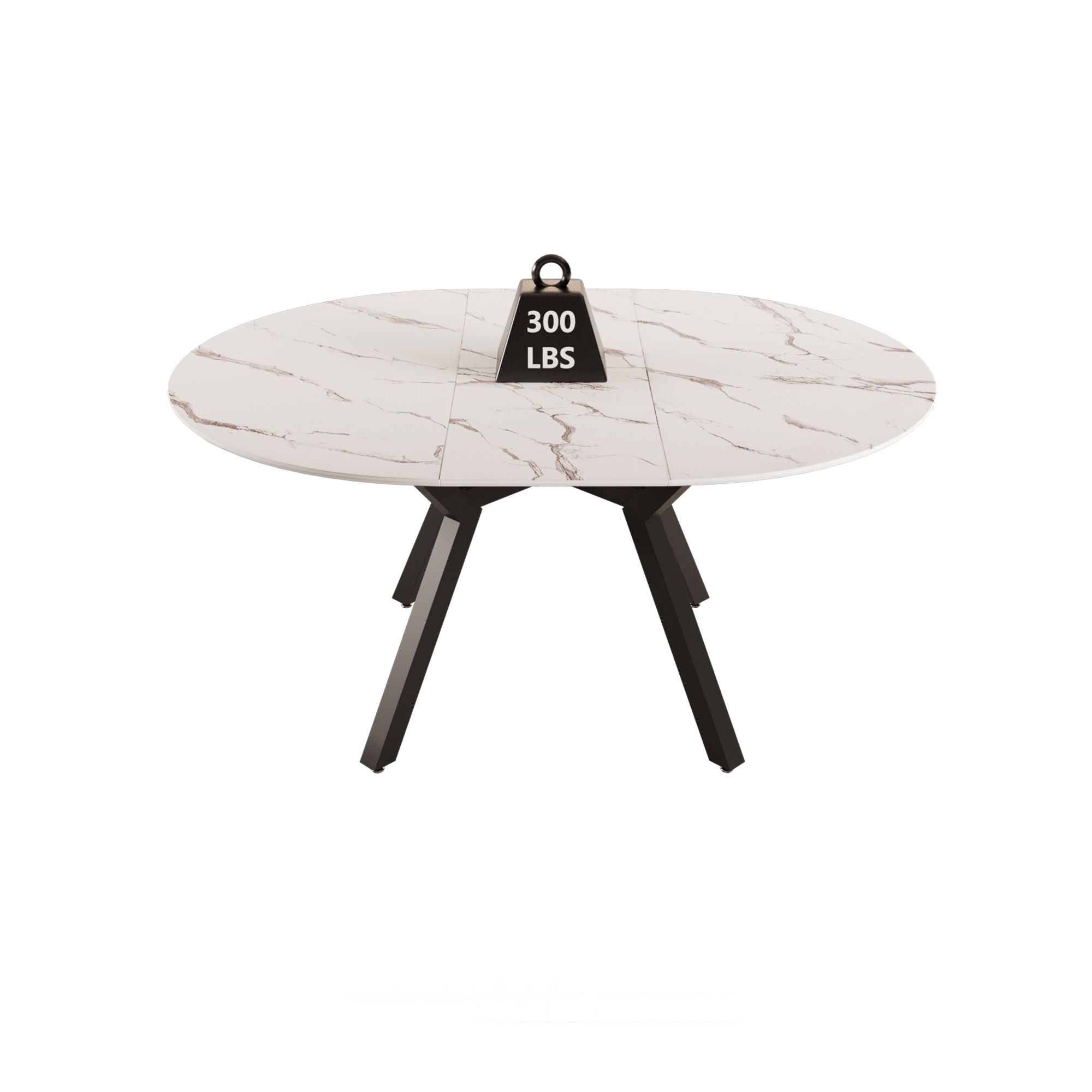 Modern Extendable White Circular Dining Table with MDF Top and Metal Legs for 4-6 Persons