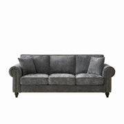 3 Seater Sofa With Tufted Upholstery, Rolled Arms, Nailhead Trim