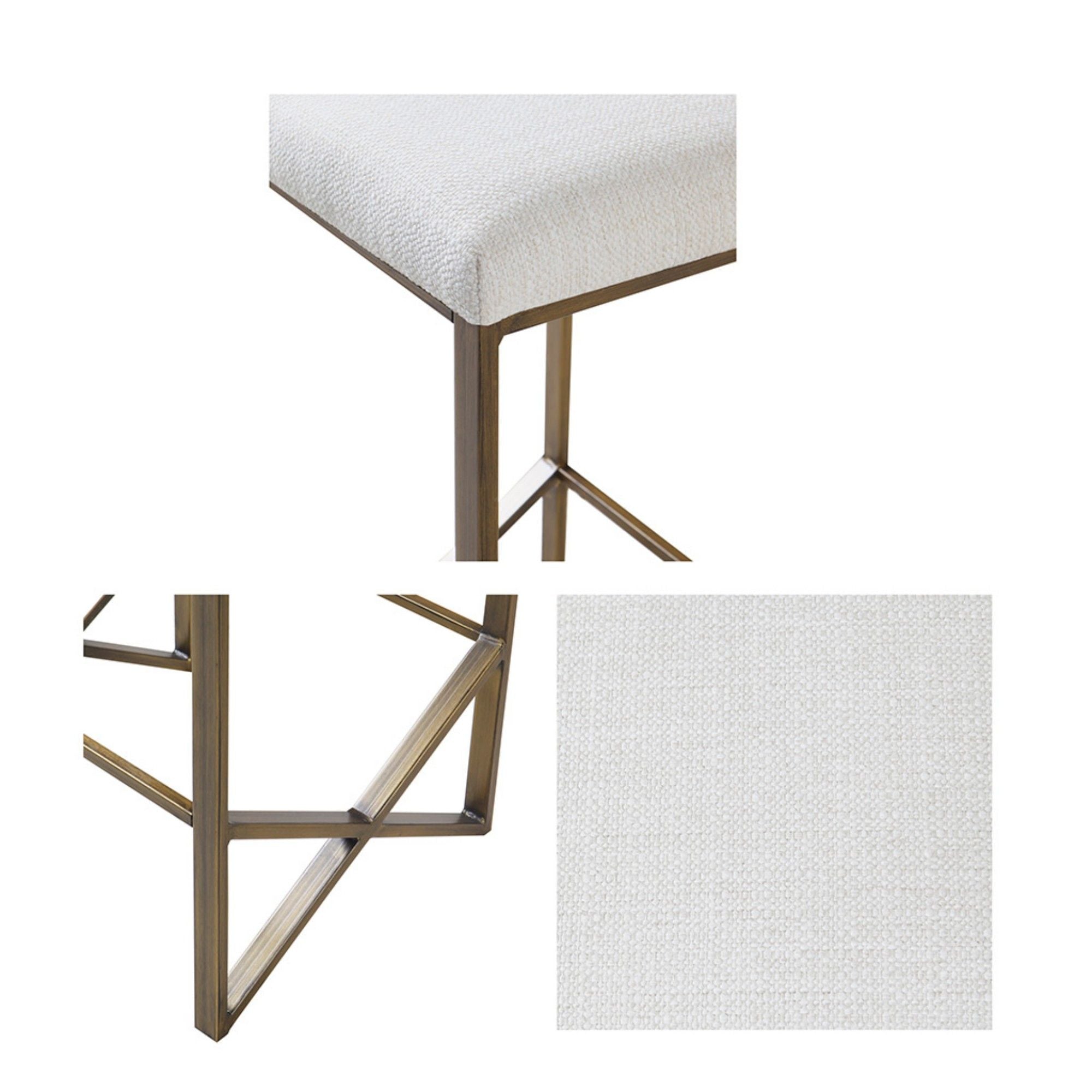 Backless Upholstered Counter Stool With Padded Seat - Ivory / Bronze