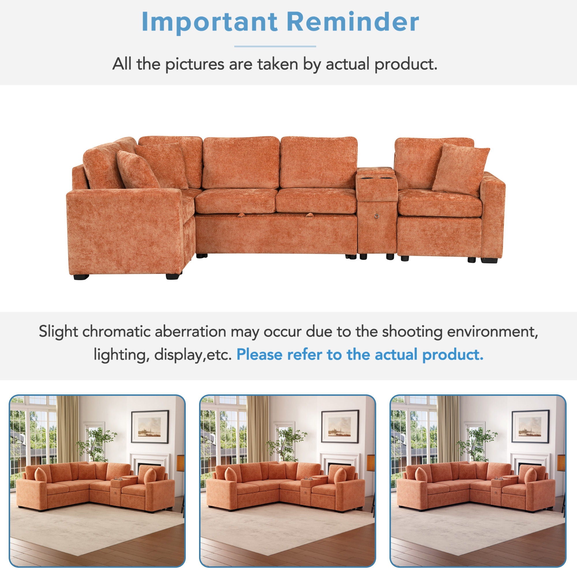 Contemporary L Shaped Convertible Sofa Bed With Pull Out Bed, Cup Holders, And Storage