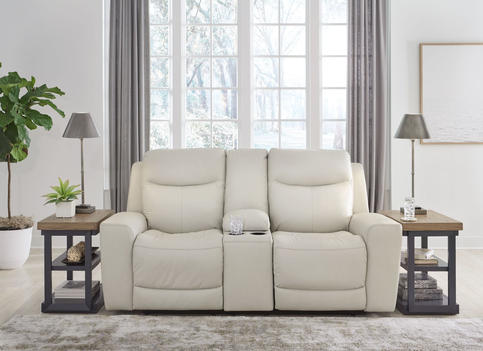 Signature Design by Ashley® Mindanao - Power Reclining Loveseat With Console /Adj Hdrst | Meri Furniture