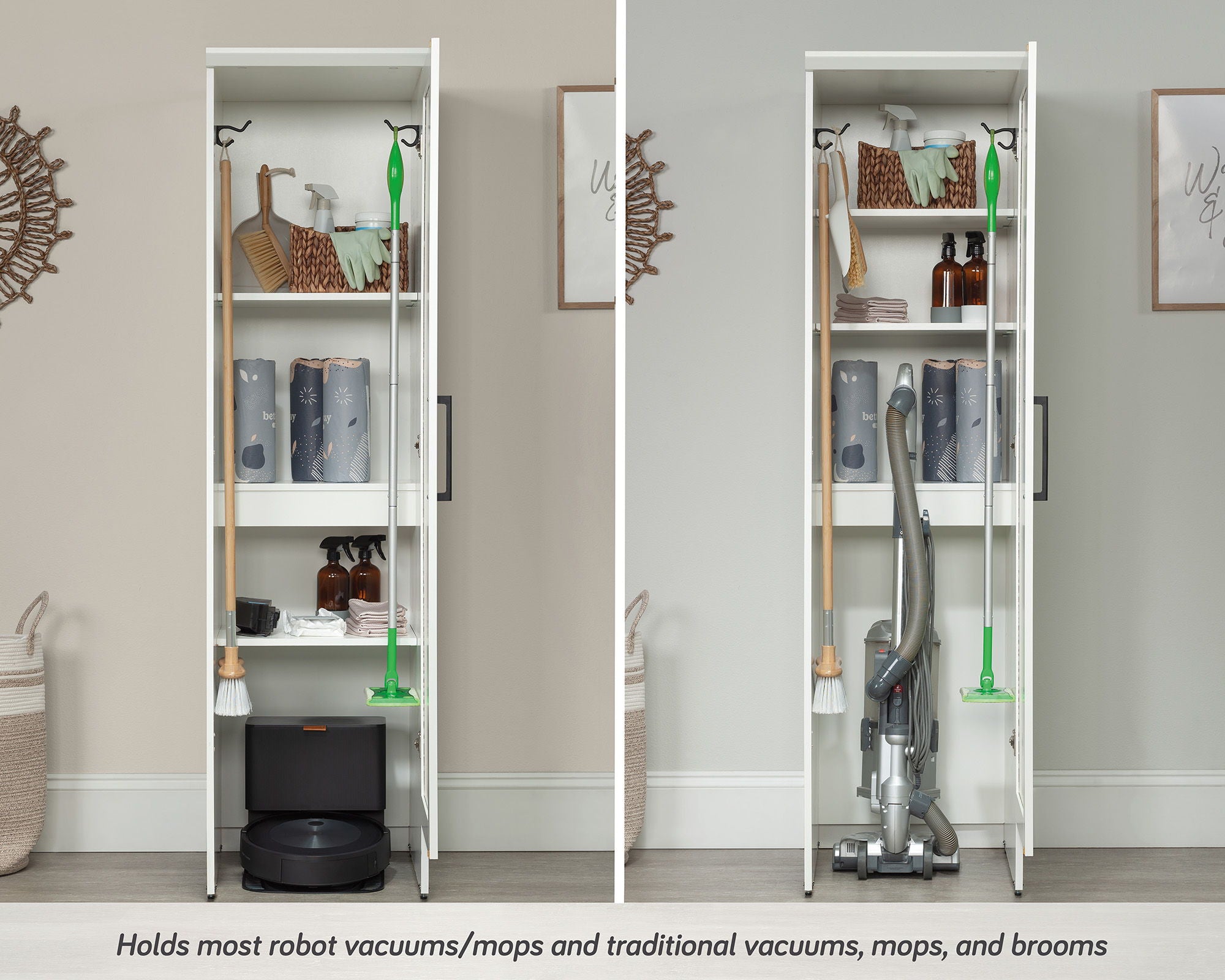 Robot Vacuum Storage Cabinet in Soft White