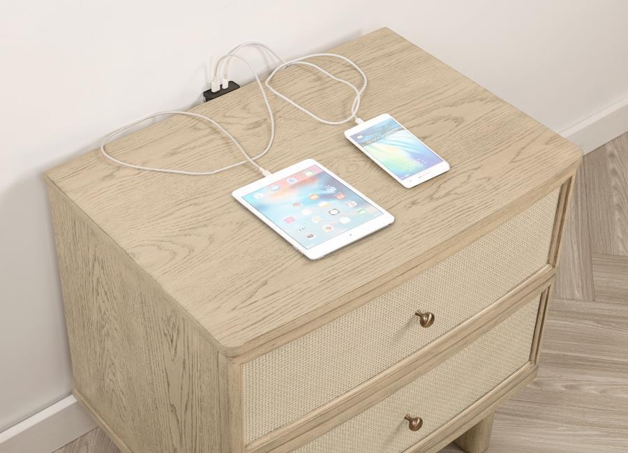 Kailani - 2-Drawer Nightstand Bedside Table - Beige Oak