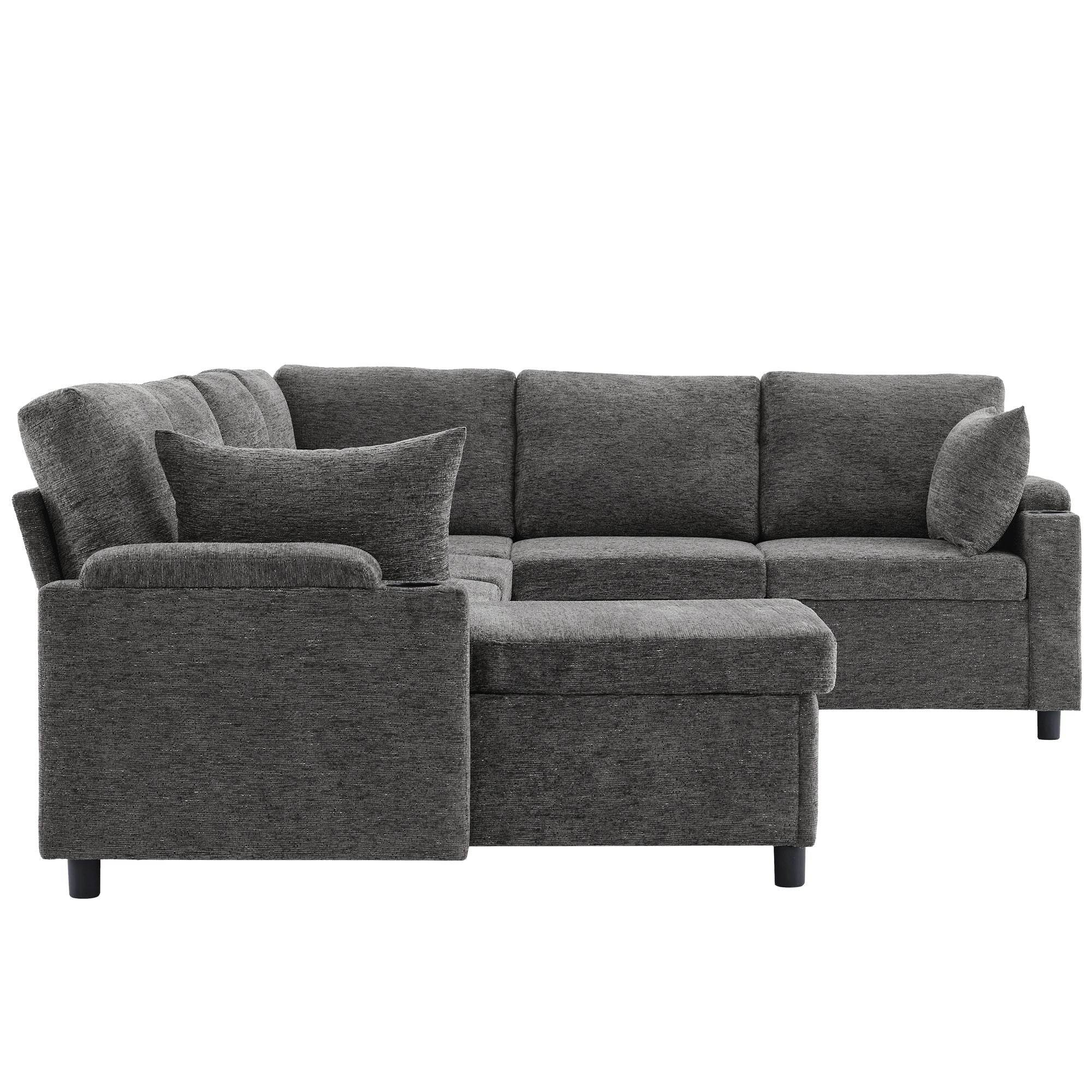 U-Shaped Sectional Sleeper Sofa With Ample Storage Space, 2 Cup Holders And Charging Ports For Living Room
