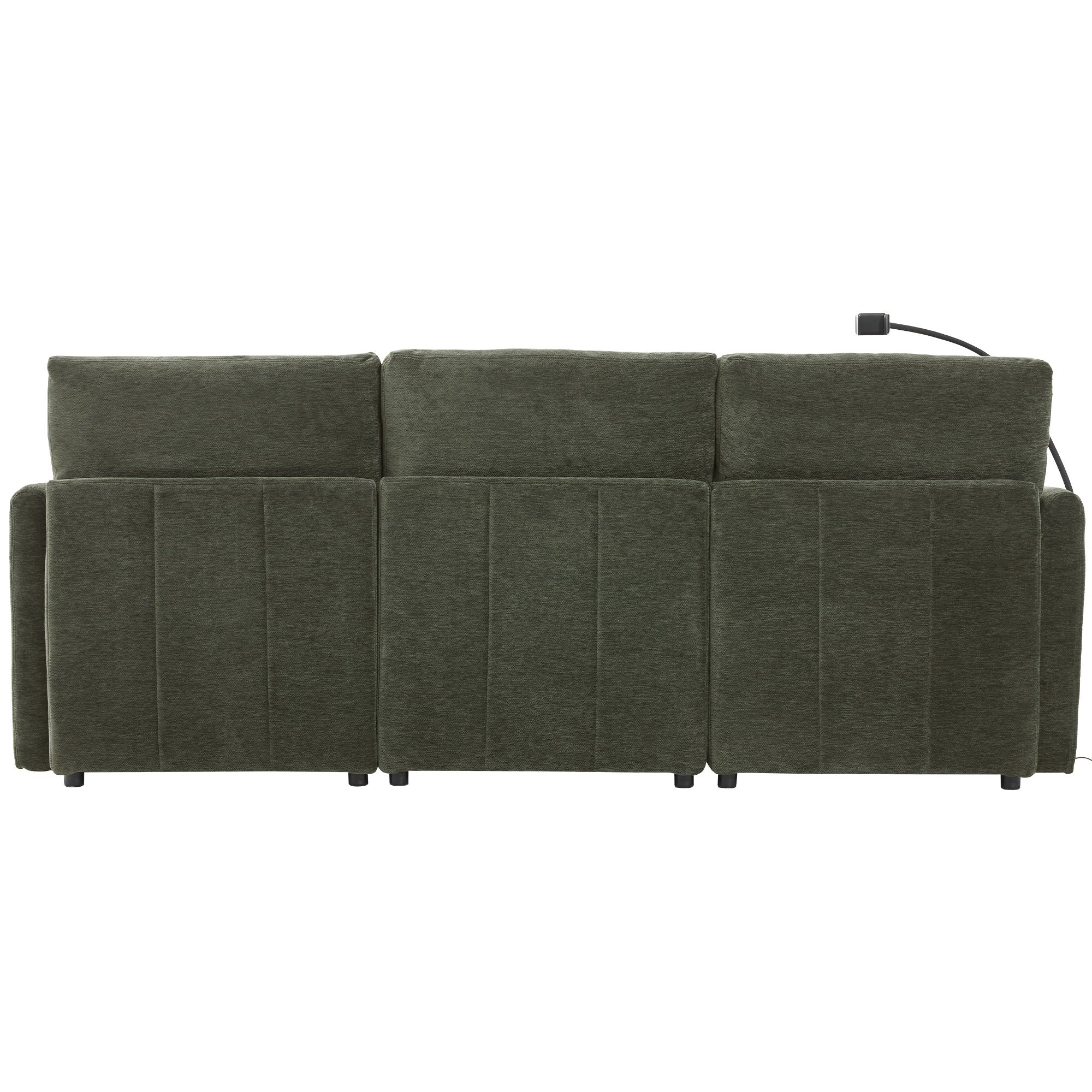 Modern Modular U-Shaped Sofa Bed With Movable Ottoman, USB Ports, Phone Holder