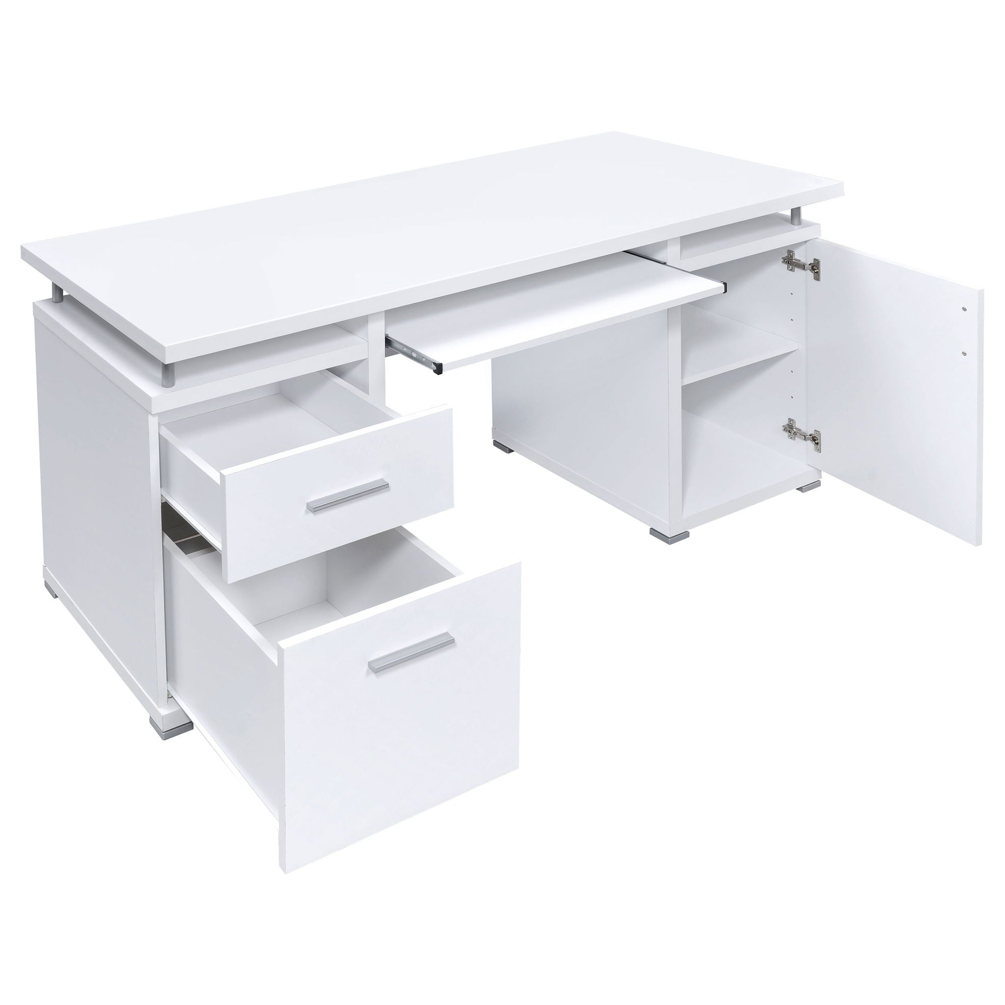 Modern Office Computer Desk With 2 Drawers, Adjustable Shelf, Slide Out Keyboard Tray