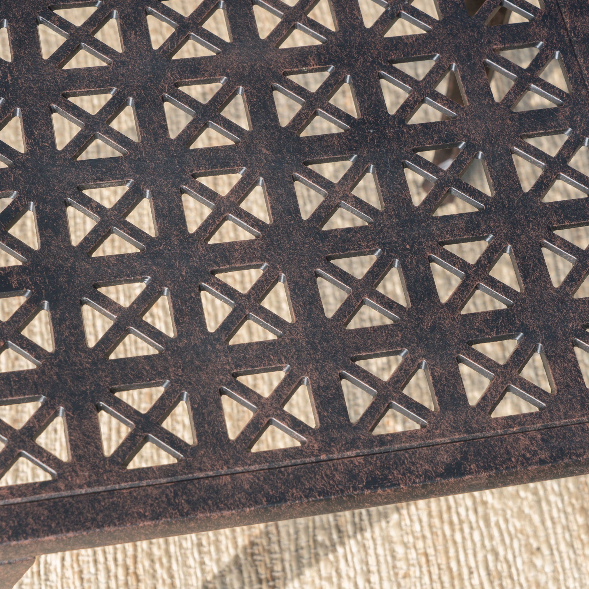 Lunaire - Outdoor Square Cast Aluminum Side Table With Lattice Top And Curved Legs - Bronze