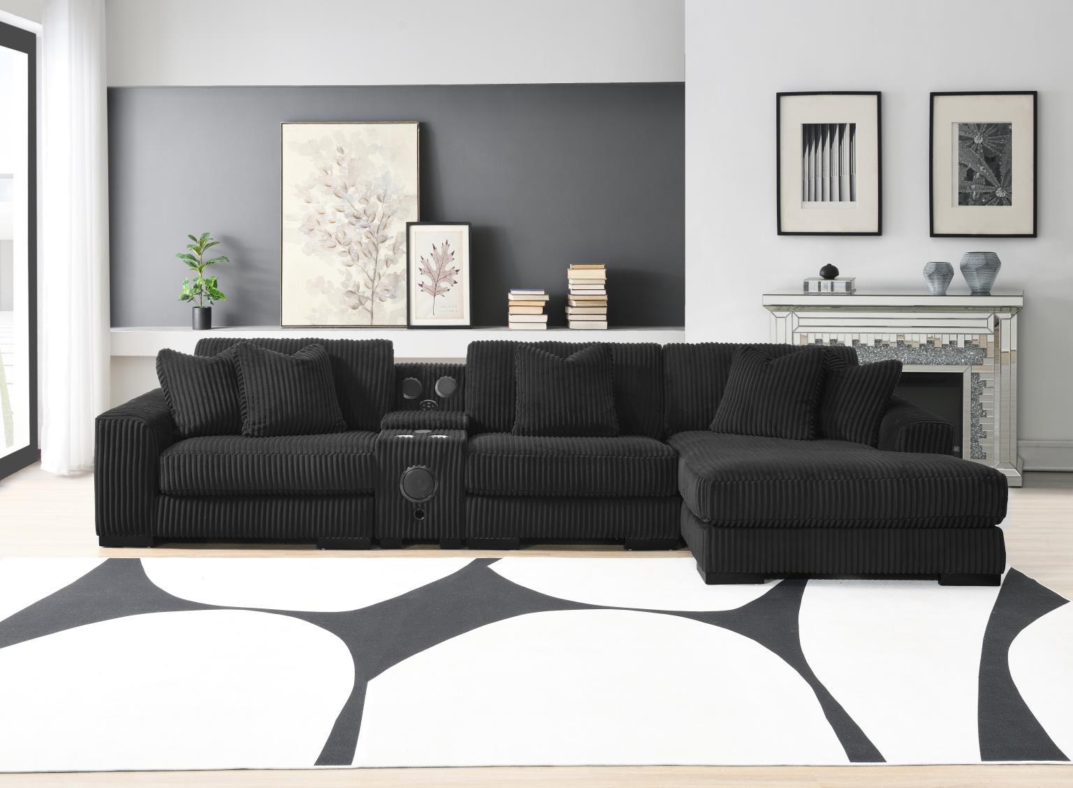 U242 - 7 Piece Setional With Right Chaise (1 RAF Chaise + 3 Armless Chair + 1 LAF + 1 Wedge + 1 Console) - Without Ottoman - Black