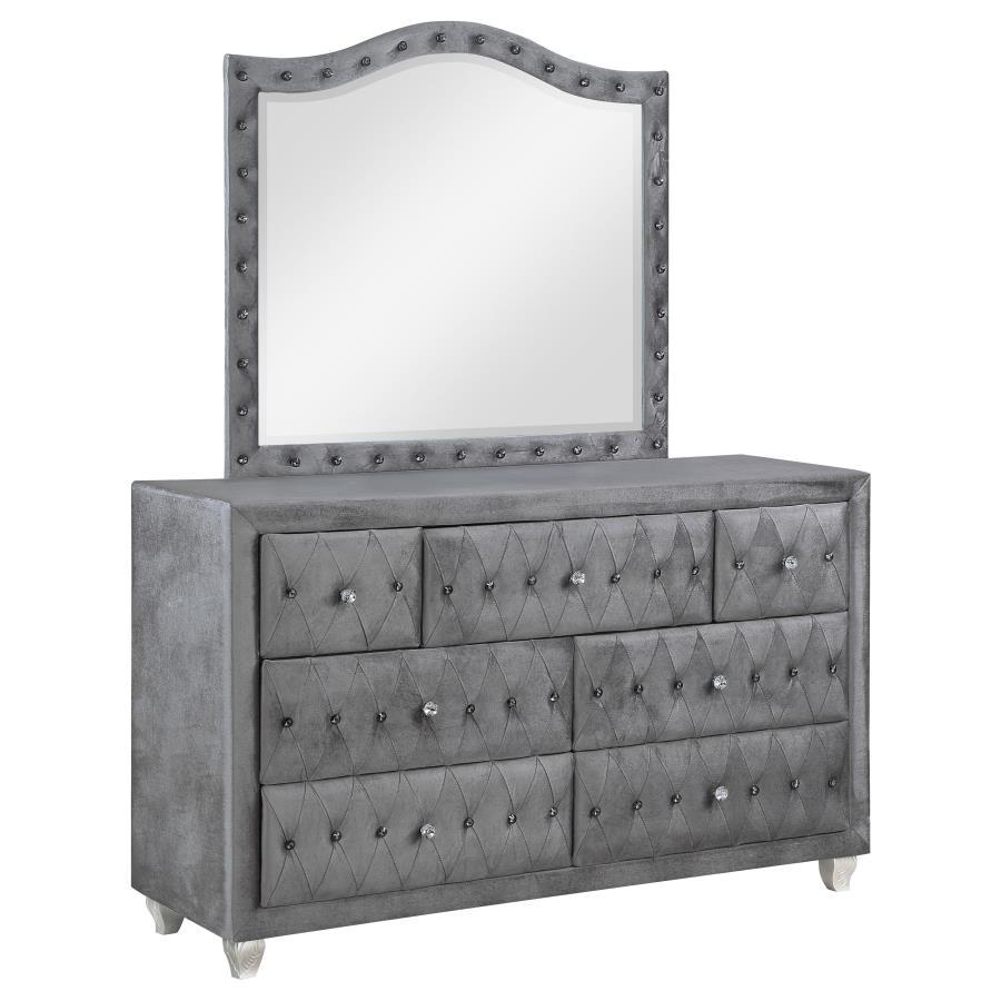 Coaster Fine Furniture Deanna - 7-Drawer Upholstered Dresser With Mirror | Meri Furniture