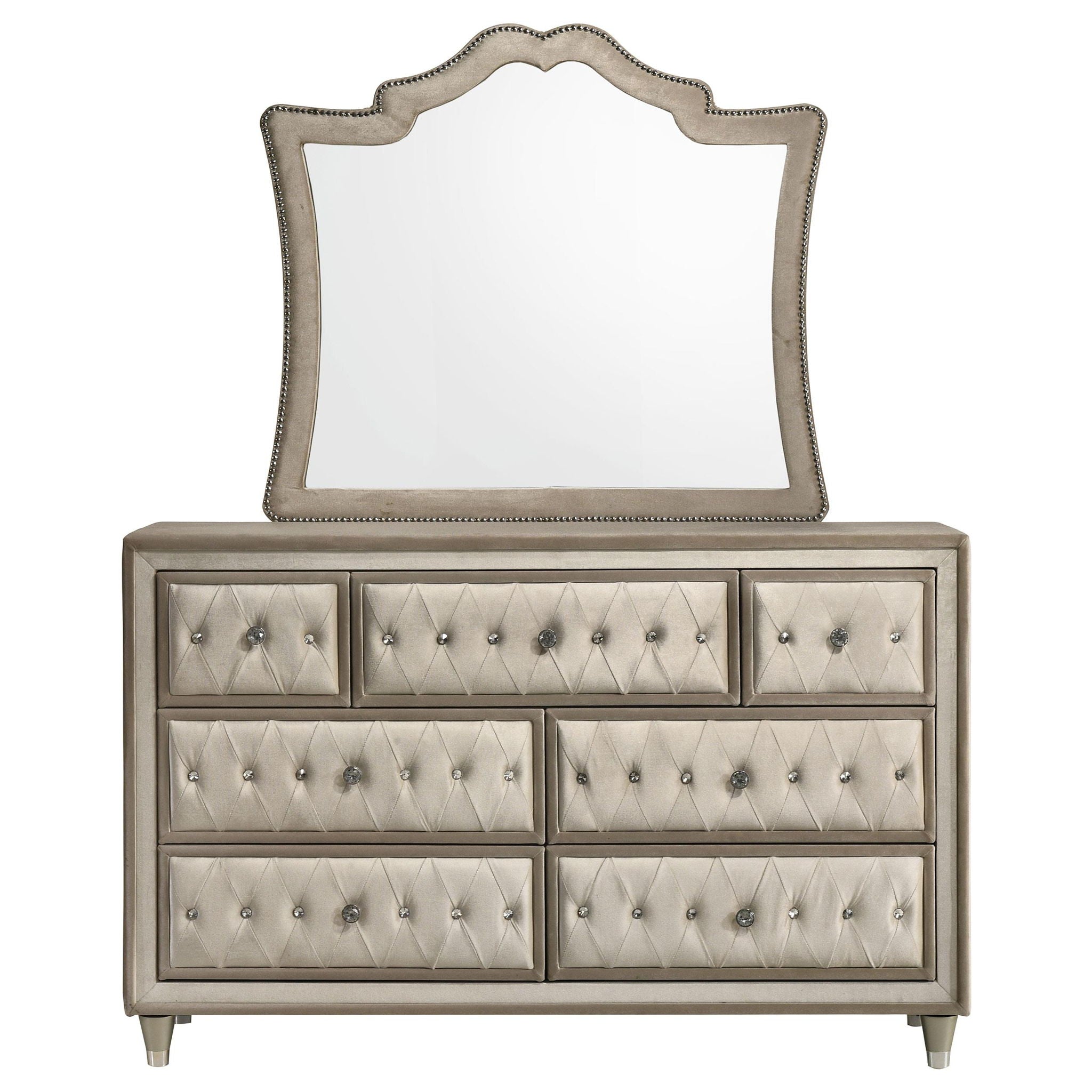 Antonella 7-drawer Upholstered Dresser with Mirror Ivory