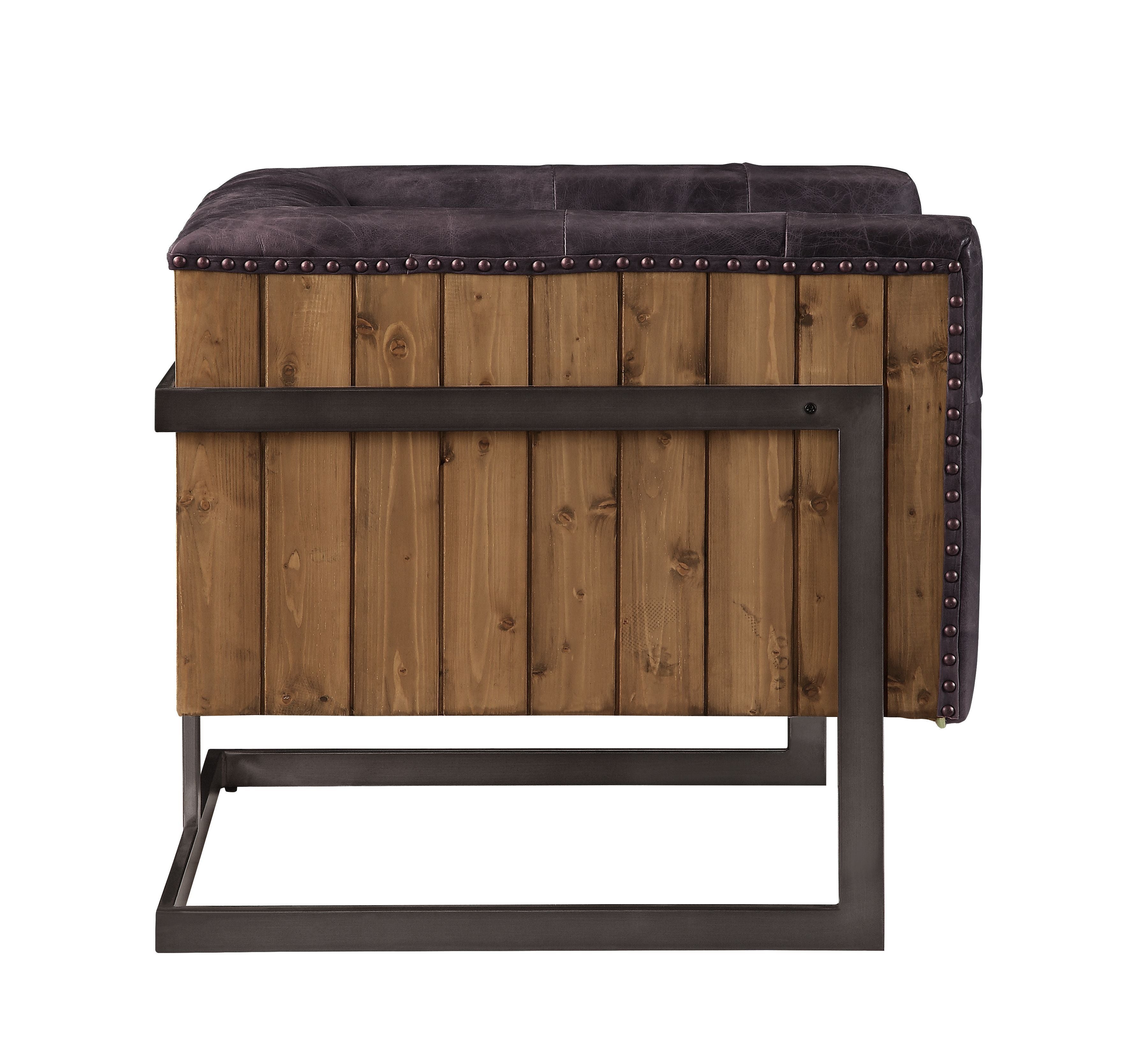 ACME Sagat - Accent Chair - Antique Ebony Top Grain Leather & Rustic Oak | Meri Furniture