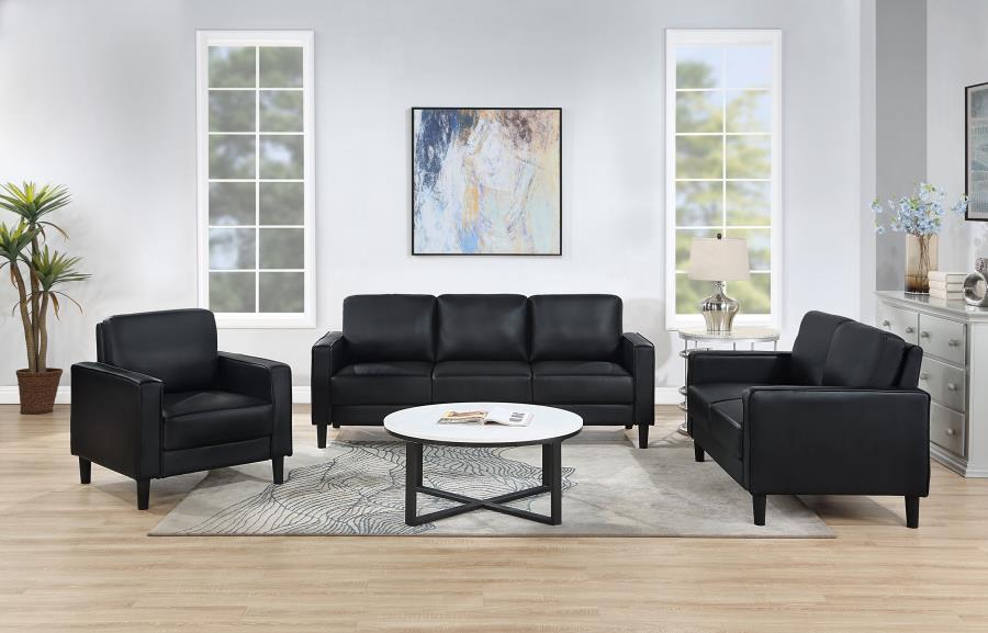 3-piece Upholstered Track Arm Sofa Set Black