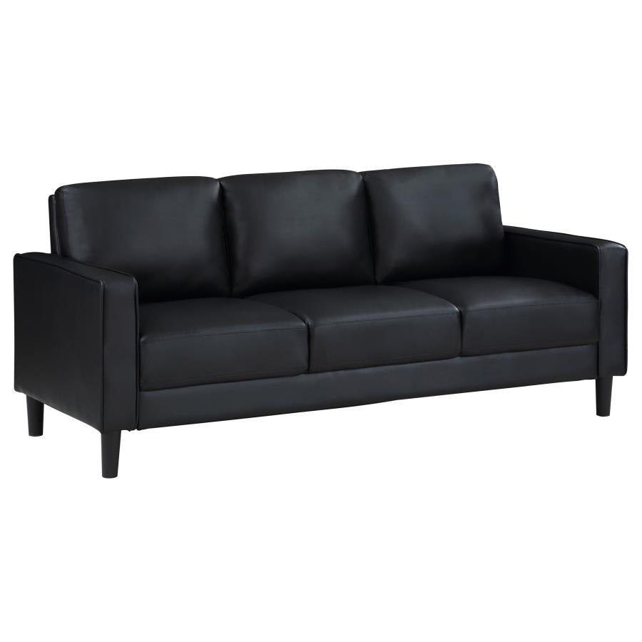 3-piece Upholstered Track Arm Sofa Set Black