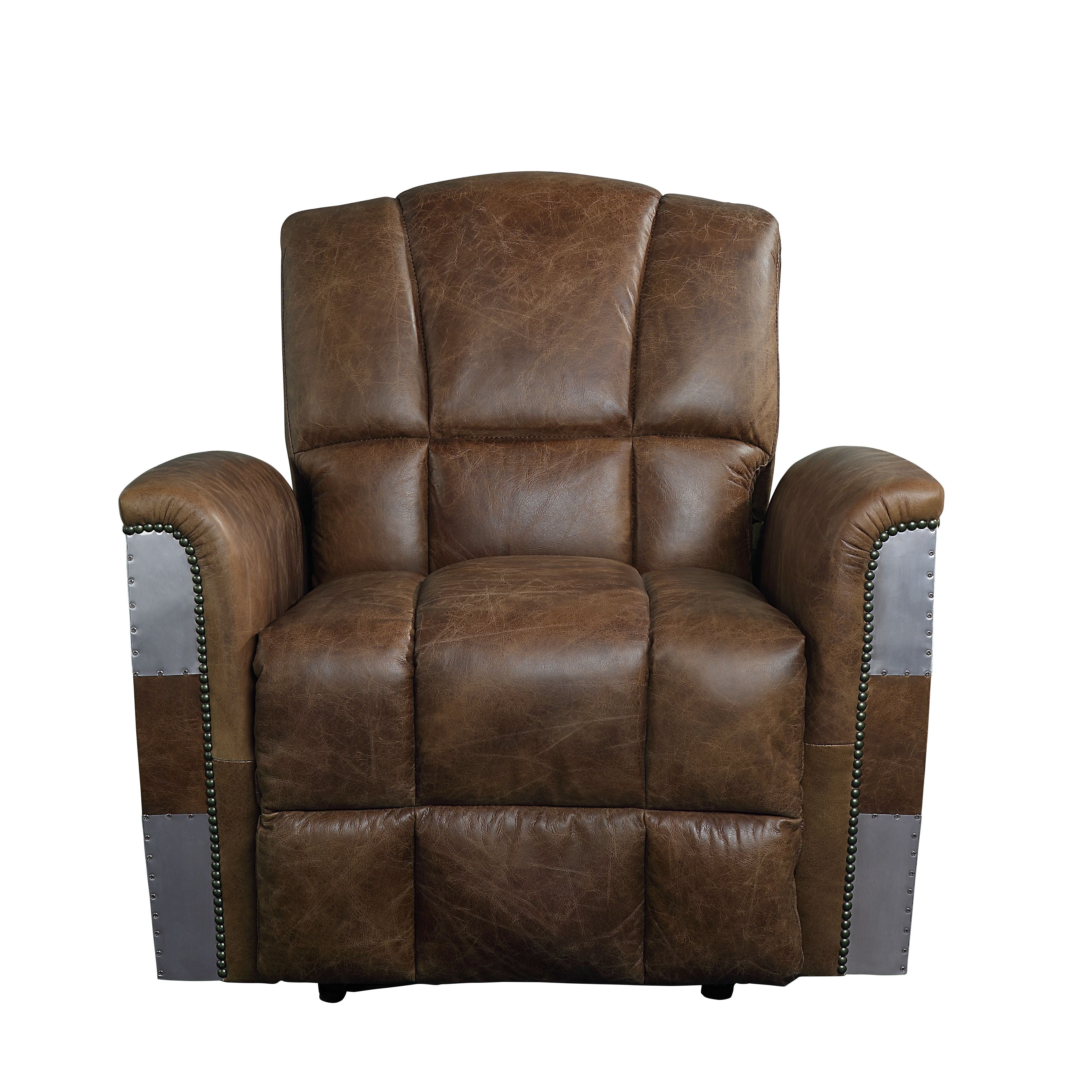 ACME Brancaster - Recliner - Retro Brown Top Grain Leather & Aluminum | Meri Furniture
