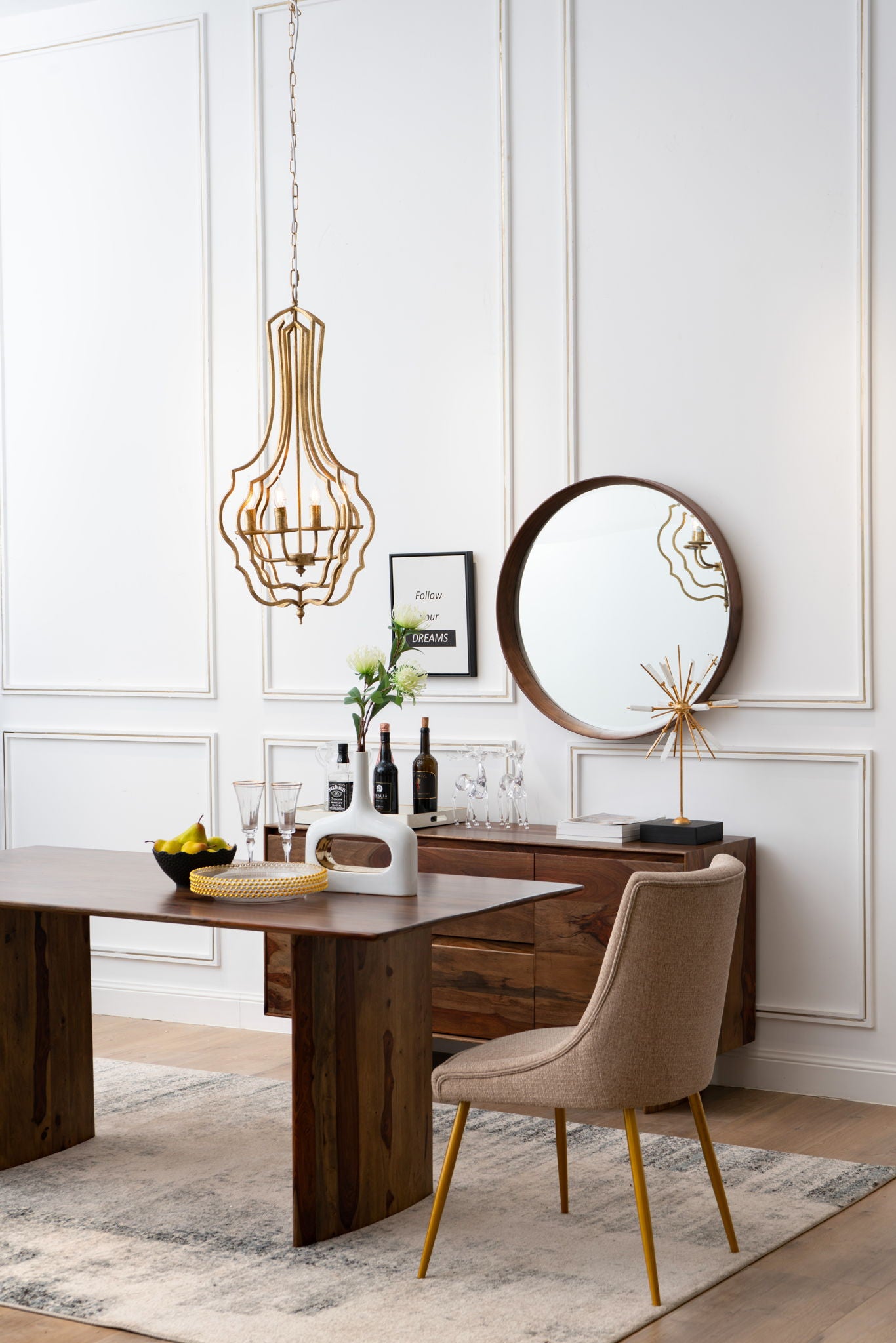 4 Light Chandelier, Hanging Light Fixture With Adjustable Chain For Kitchen, Bulb Not Included - Gold