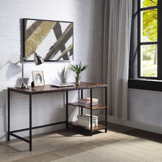 KD• Rectangular Writing Desk• 2 Tier Shelf Under Table Top• Includes USB Charging Port• Open Metal Frame