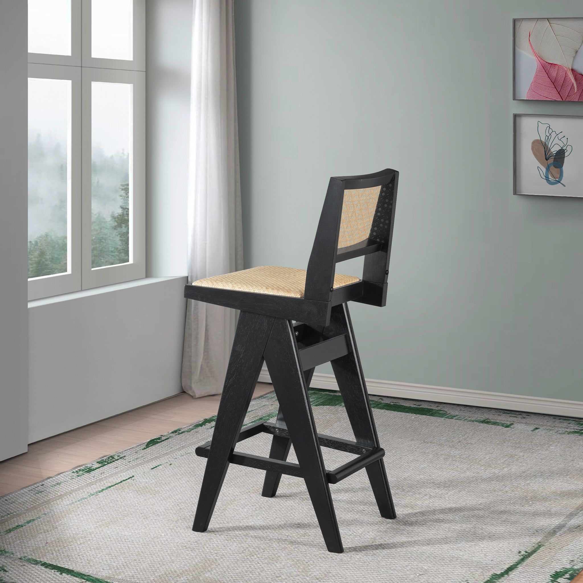 Keira - Bar Stool (Set of 2) - Black / Rattan