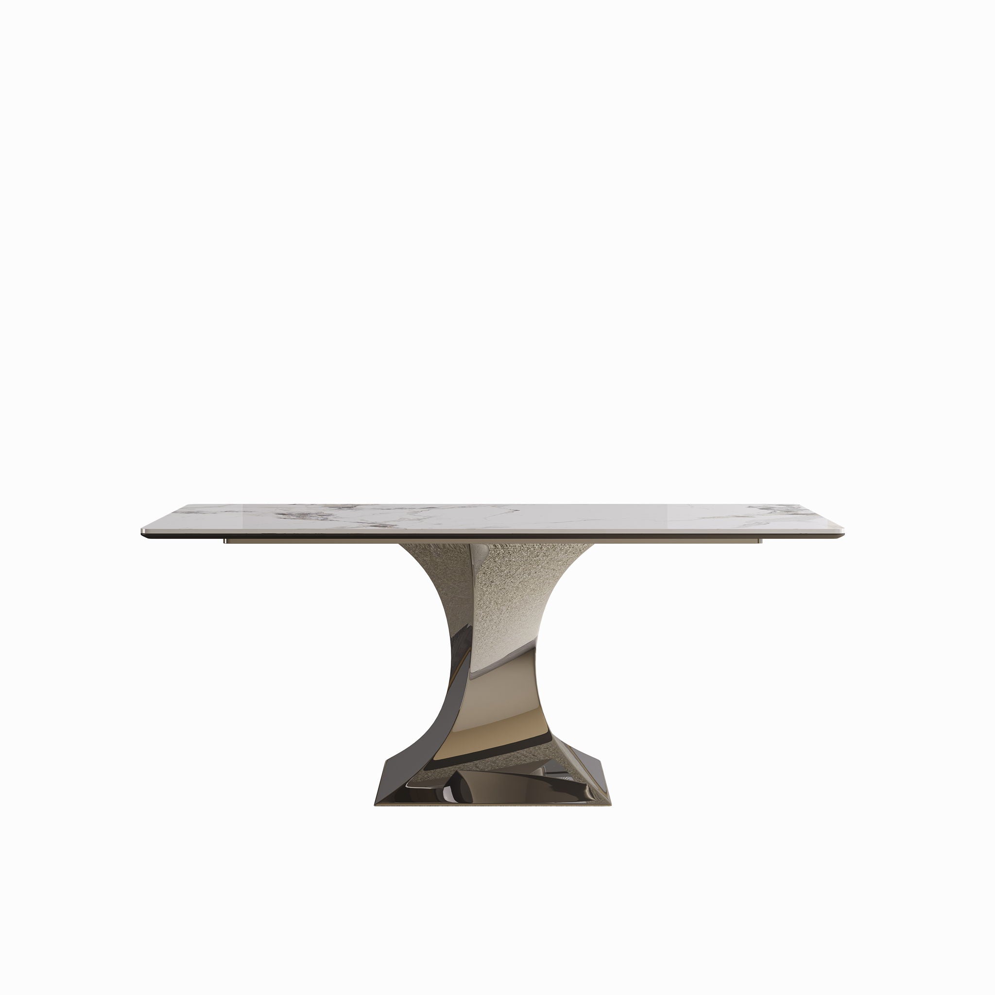 Modern Rectangular Dining Table For 6 - 8, Plated Hourglass Base