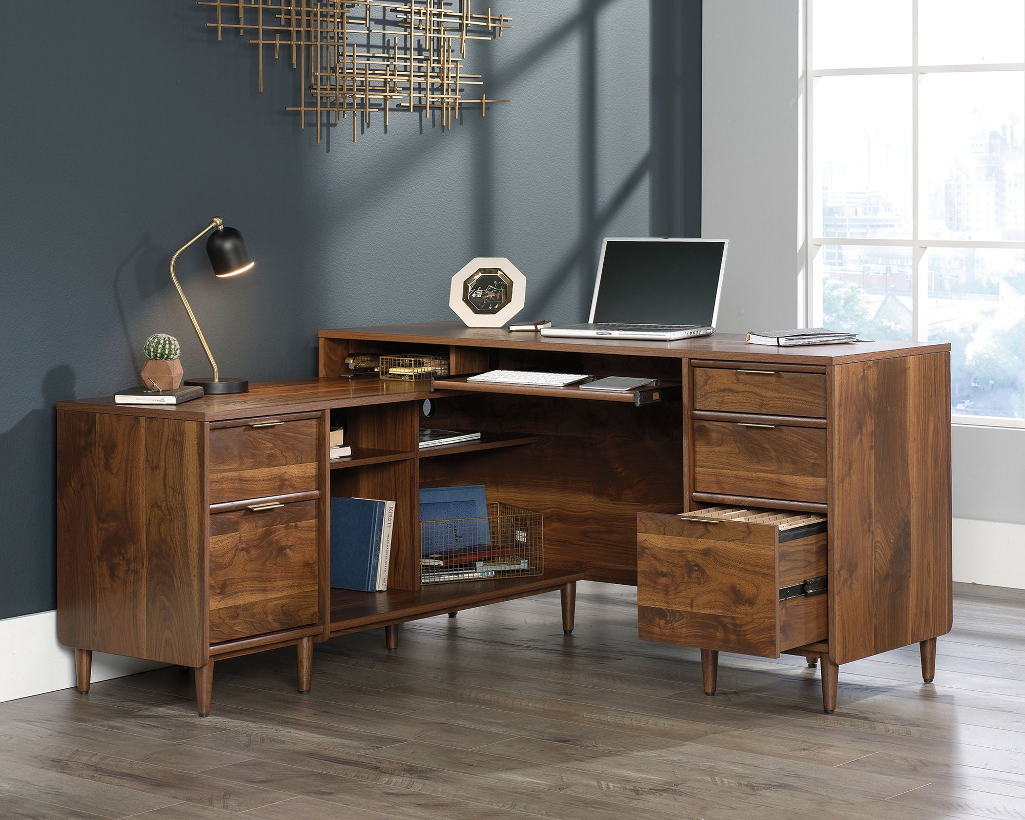 L-Shaped Desk in Grand Walnut