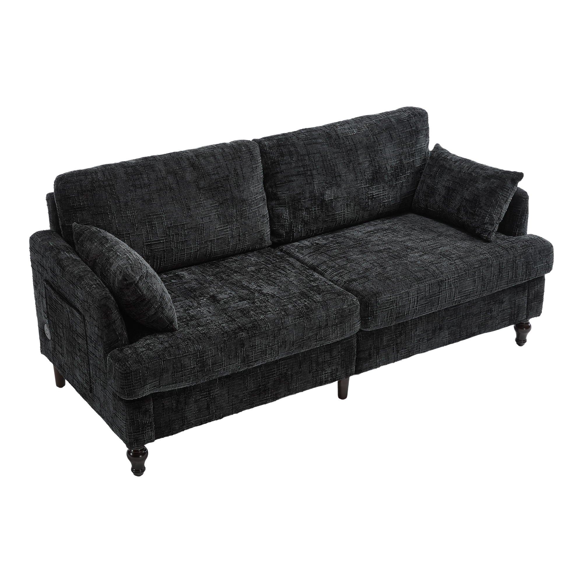 Chenille 2 Seater Sofa With LED Light, USB Charging Port, And Storage Bag